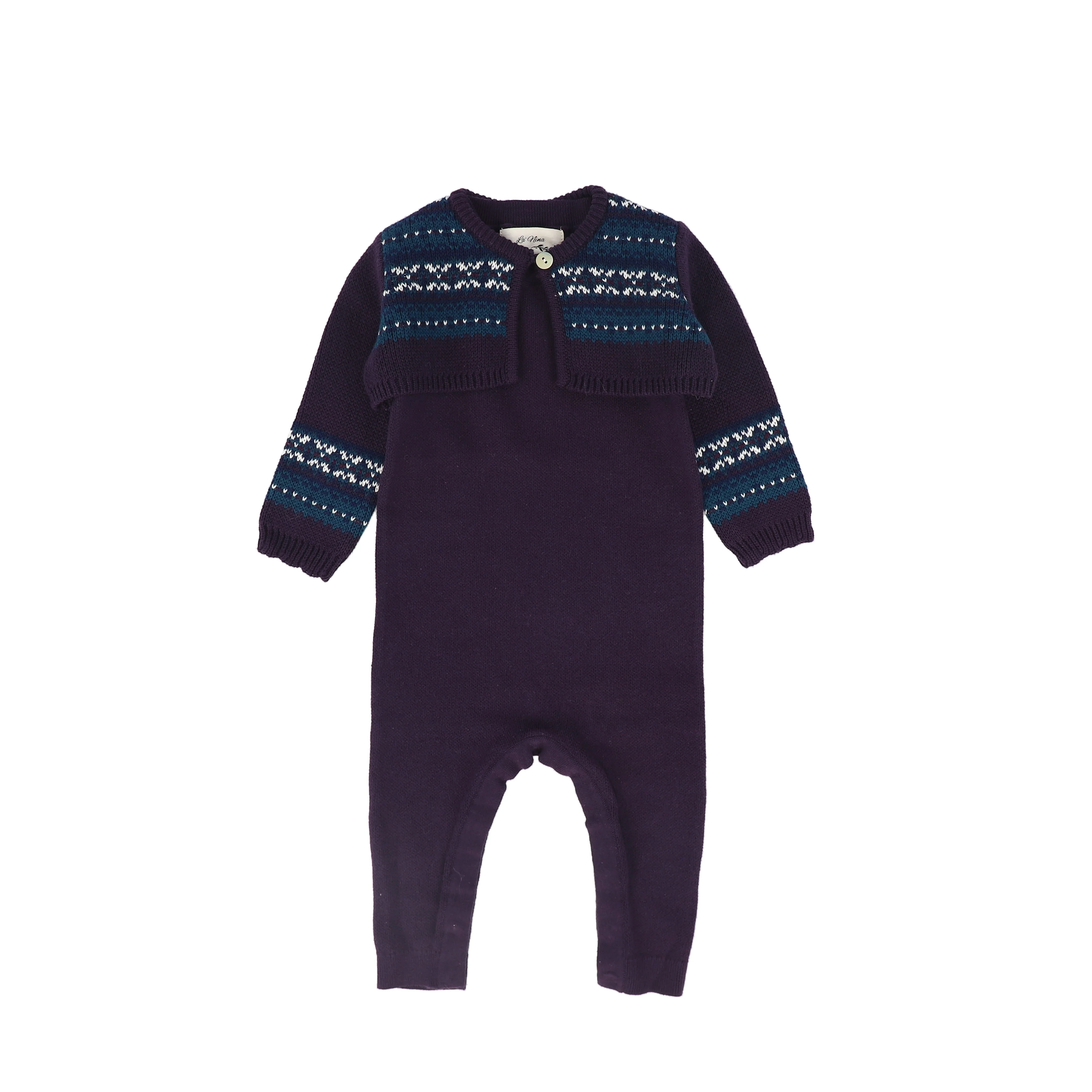 LA NINA PURPLE/BLUE INTARSIA KNIT ROMPER SET [FINAL SALE]