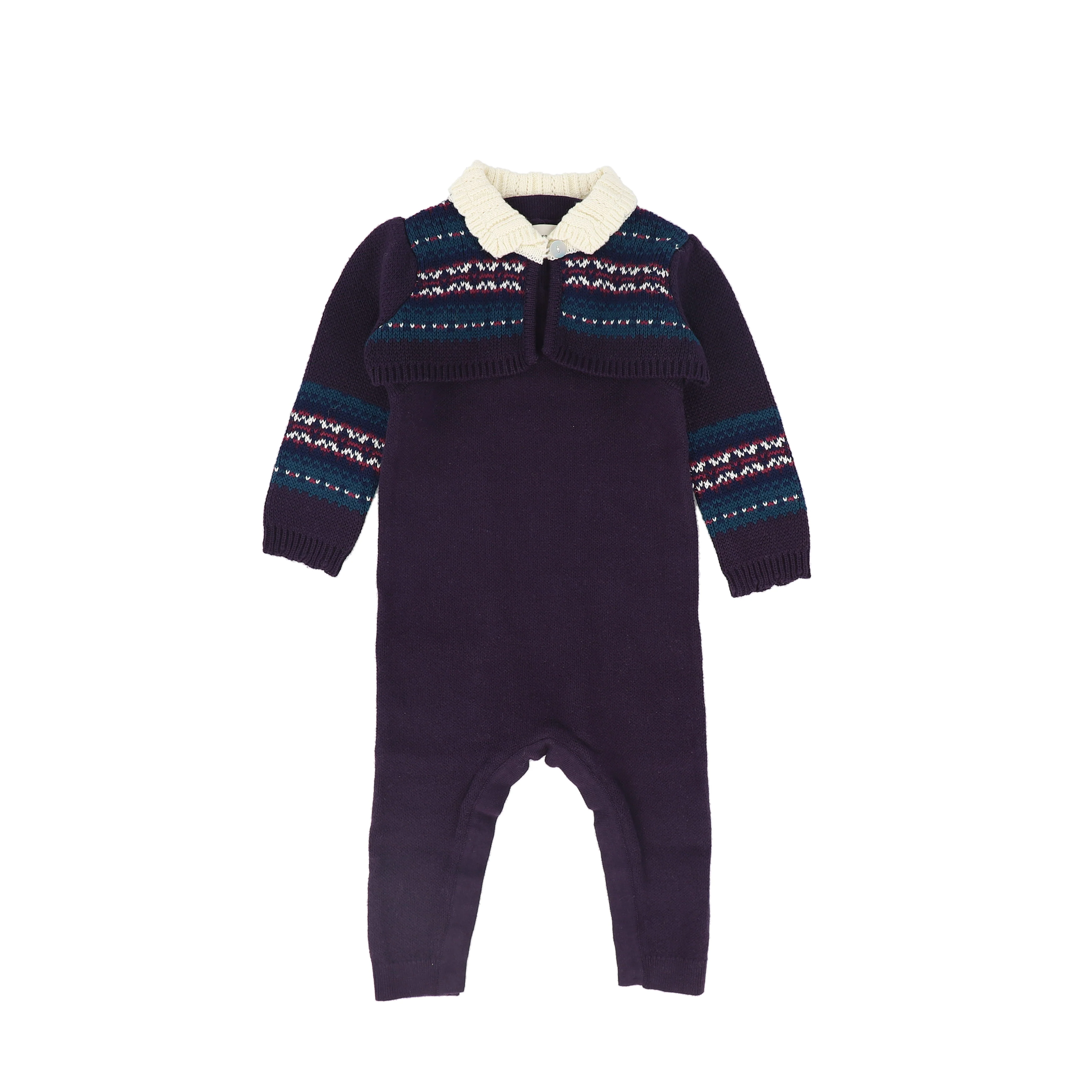 LA NINA PURPLE/BLUE INTARSIA KNIT RUFFLE ROMPER SET [FINAL SALE]