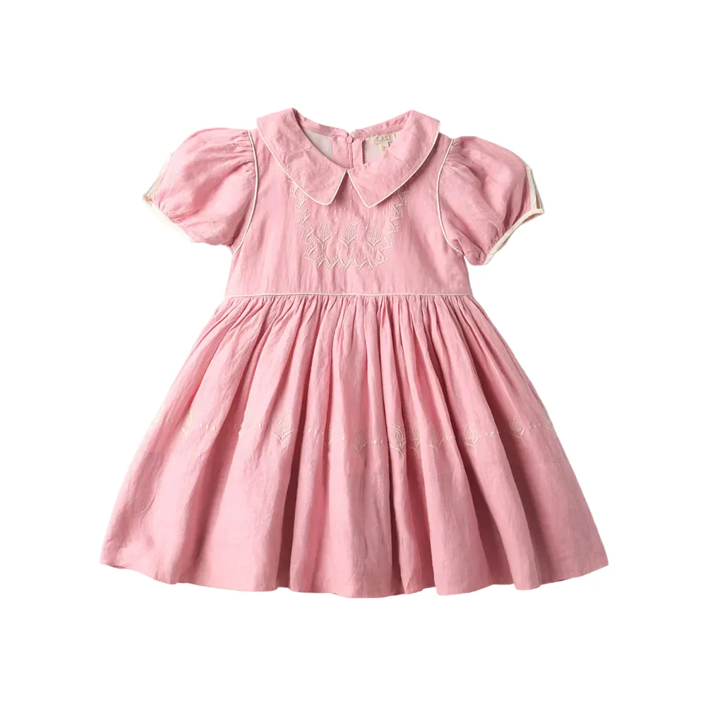 LALI KIDS PINK OVERSIZED COLLAR DRESS