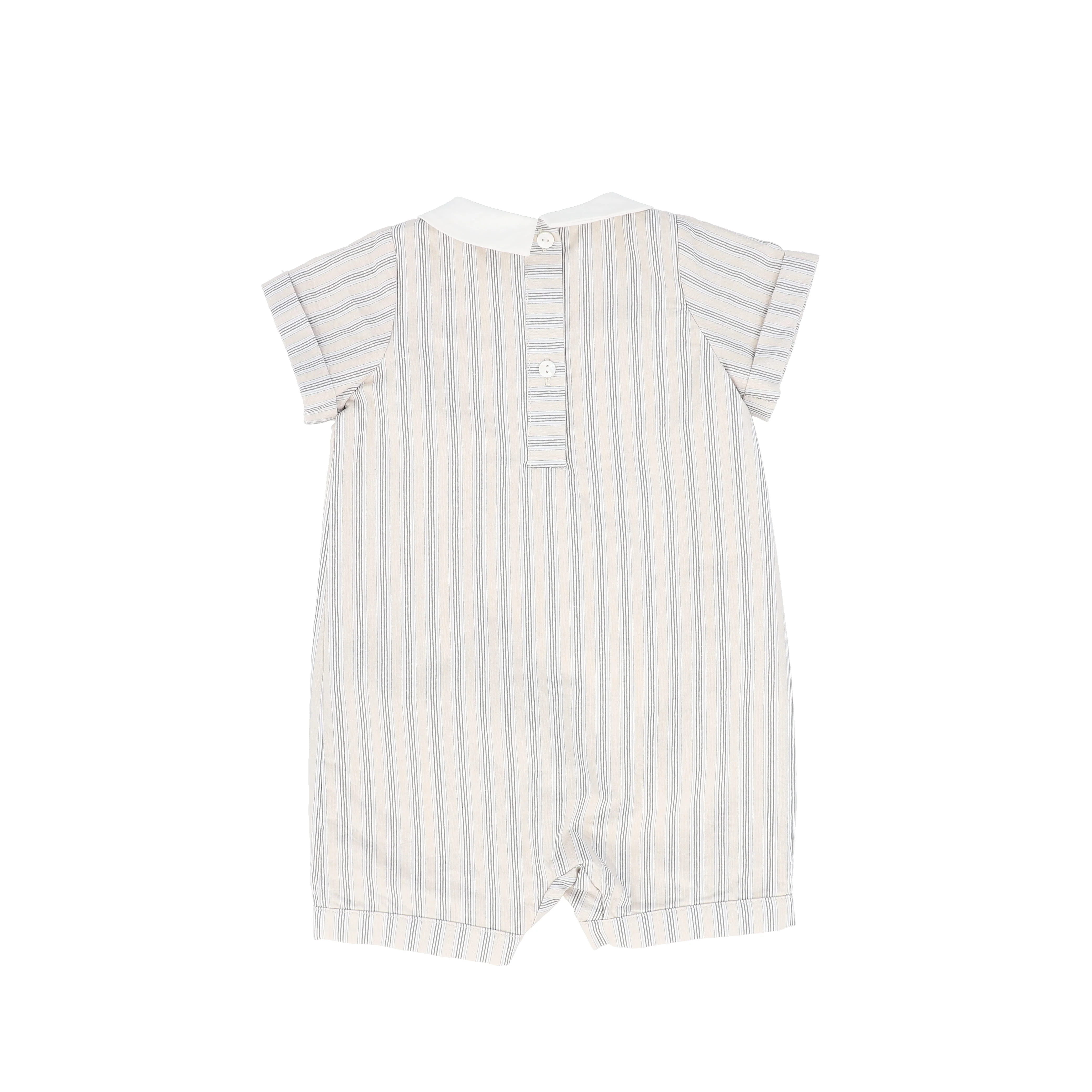 LE BOURDON BEIGE DOUBLE STRIPE BUTTON PLEAT ROMPER - Image 2