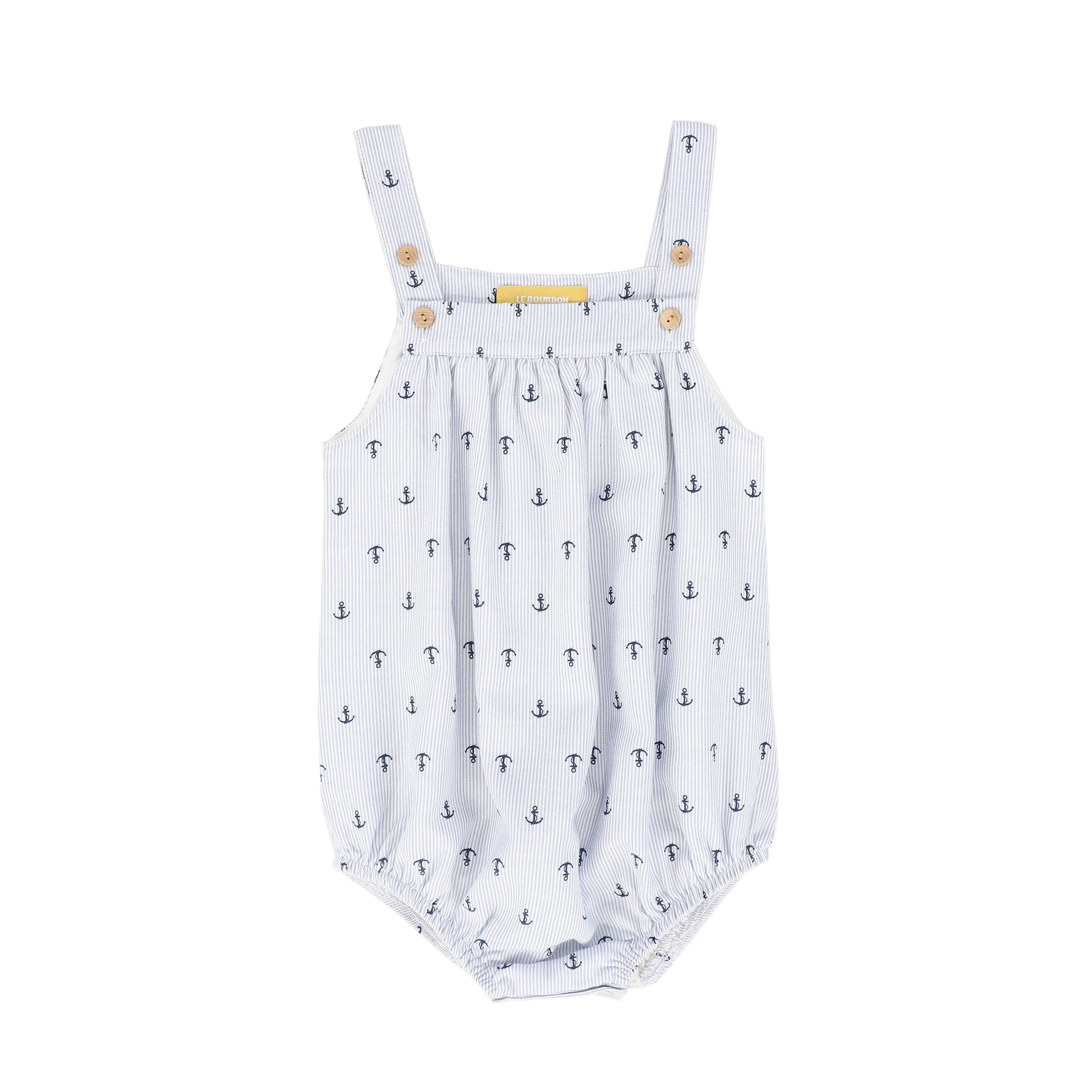 LE BOURDON BLUE ANCHOR PRINT SEERSUCKER ROMPER