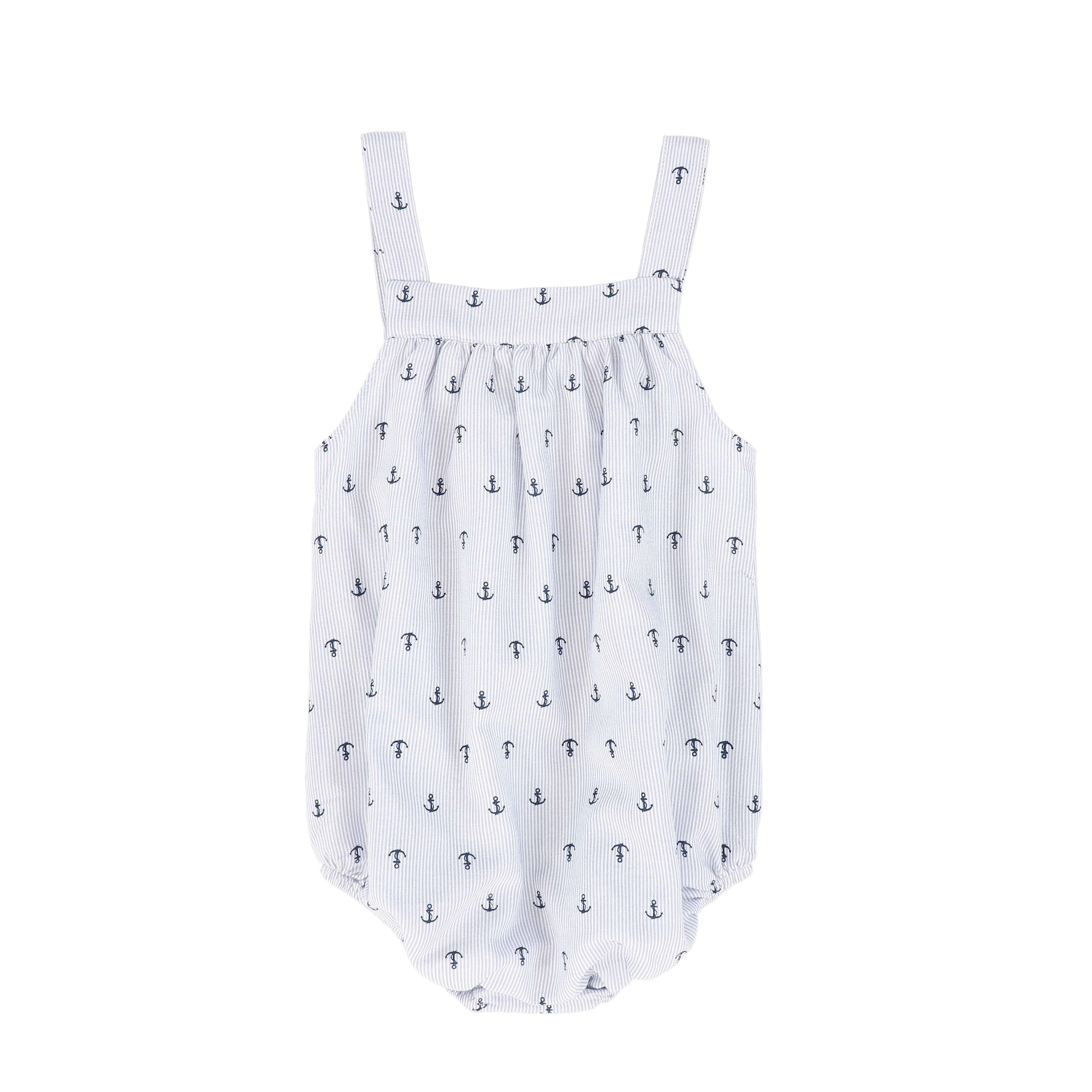 LE BOURDON BLUE ANCHOR PRINT SEERSUCKER ROMPER - Image 2