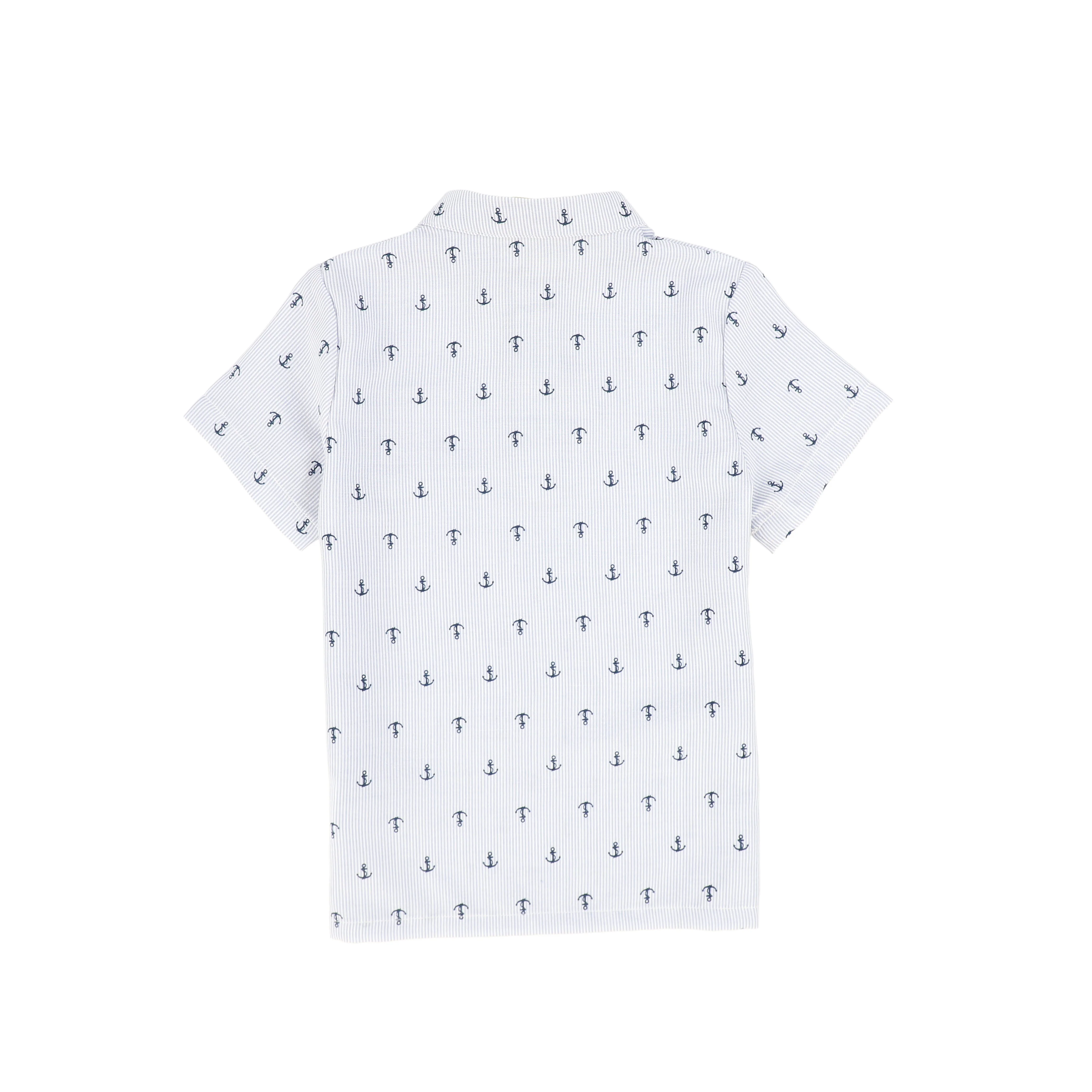 LE BOURDON BLUE ANCHOR PRINT SEERSUCKER SHIRT - Image 2