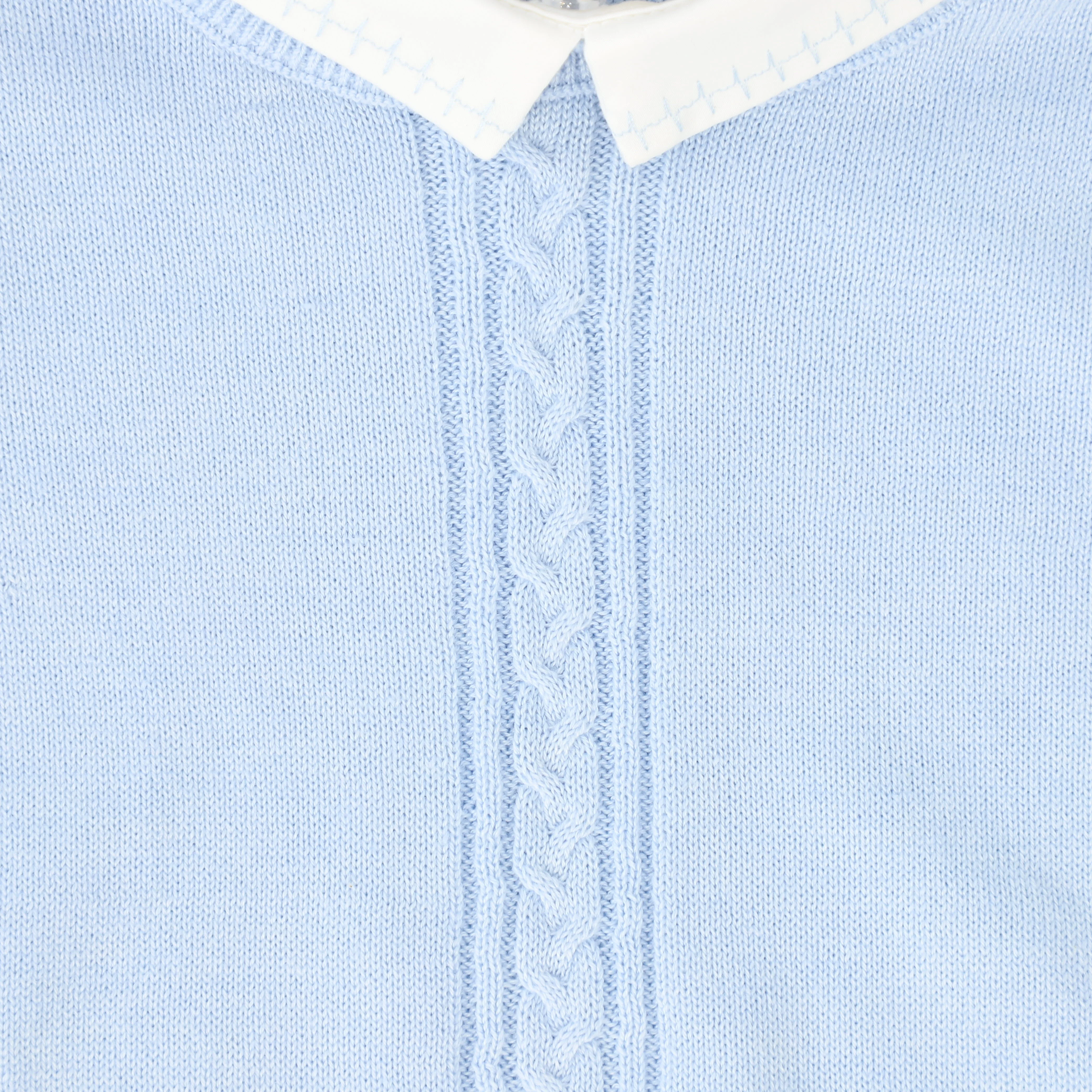 LE BOURDON BLUE KNIT CABLE STRIPE COLLAR SWEATER - Image 3