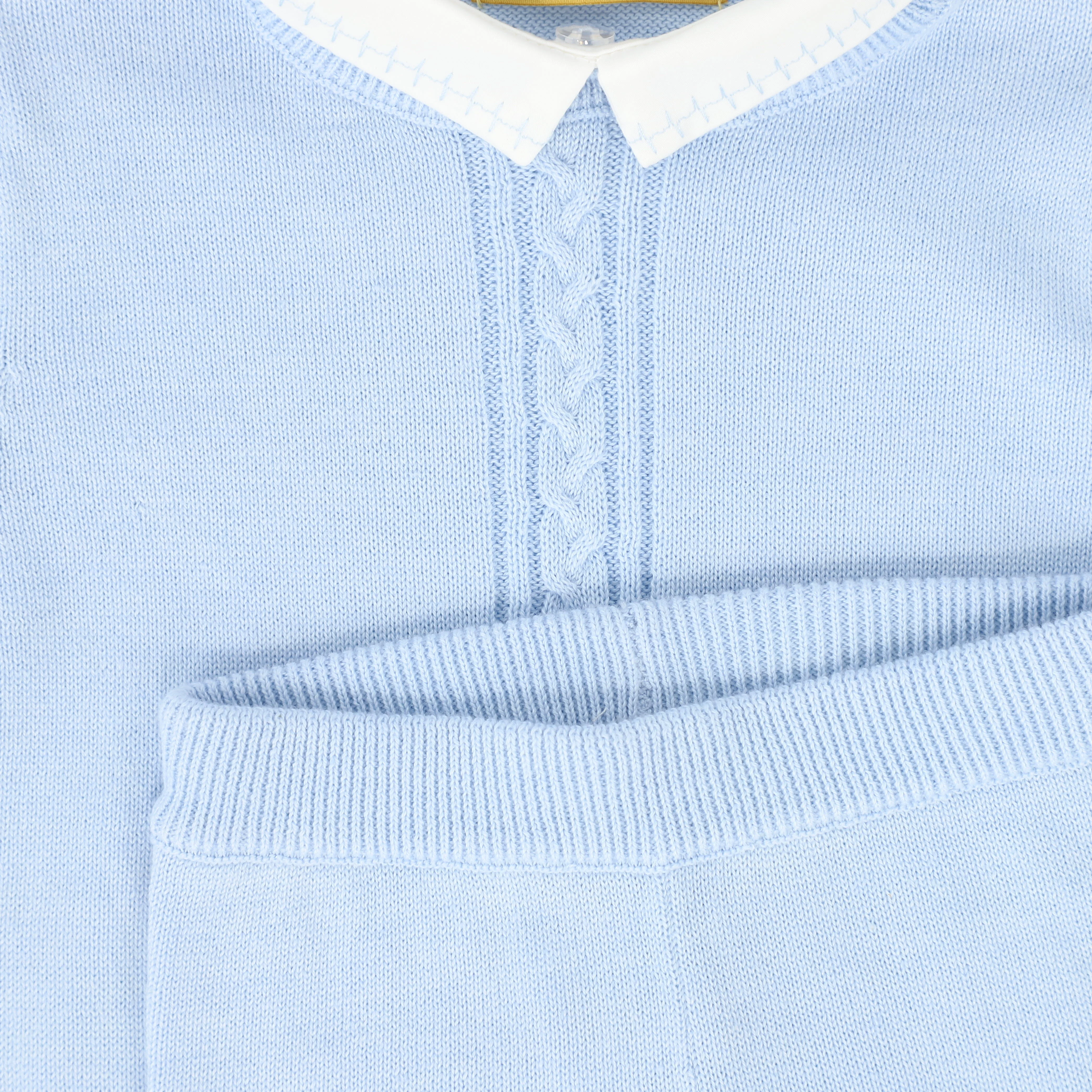 LE BOURDON BLUE KNIT CABLE STRIPE COLLAR SWEATER SET - Image 2