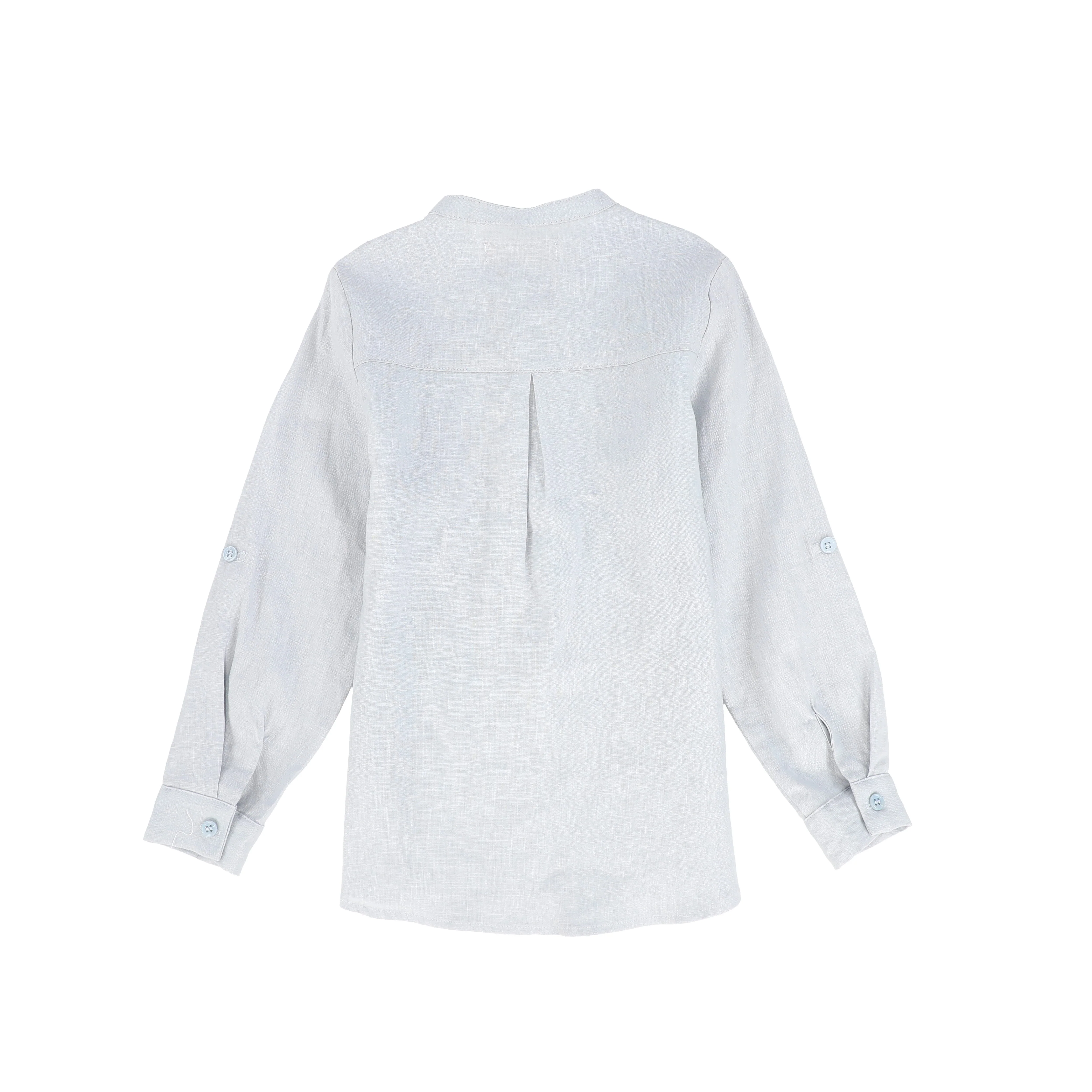 LE BOURDON BLUE LINEN BUTTON BLOUSE - Image 2