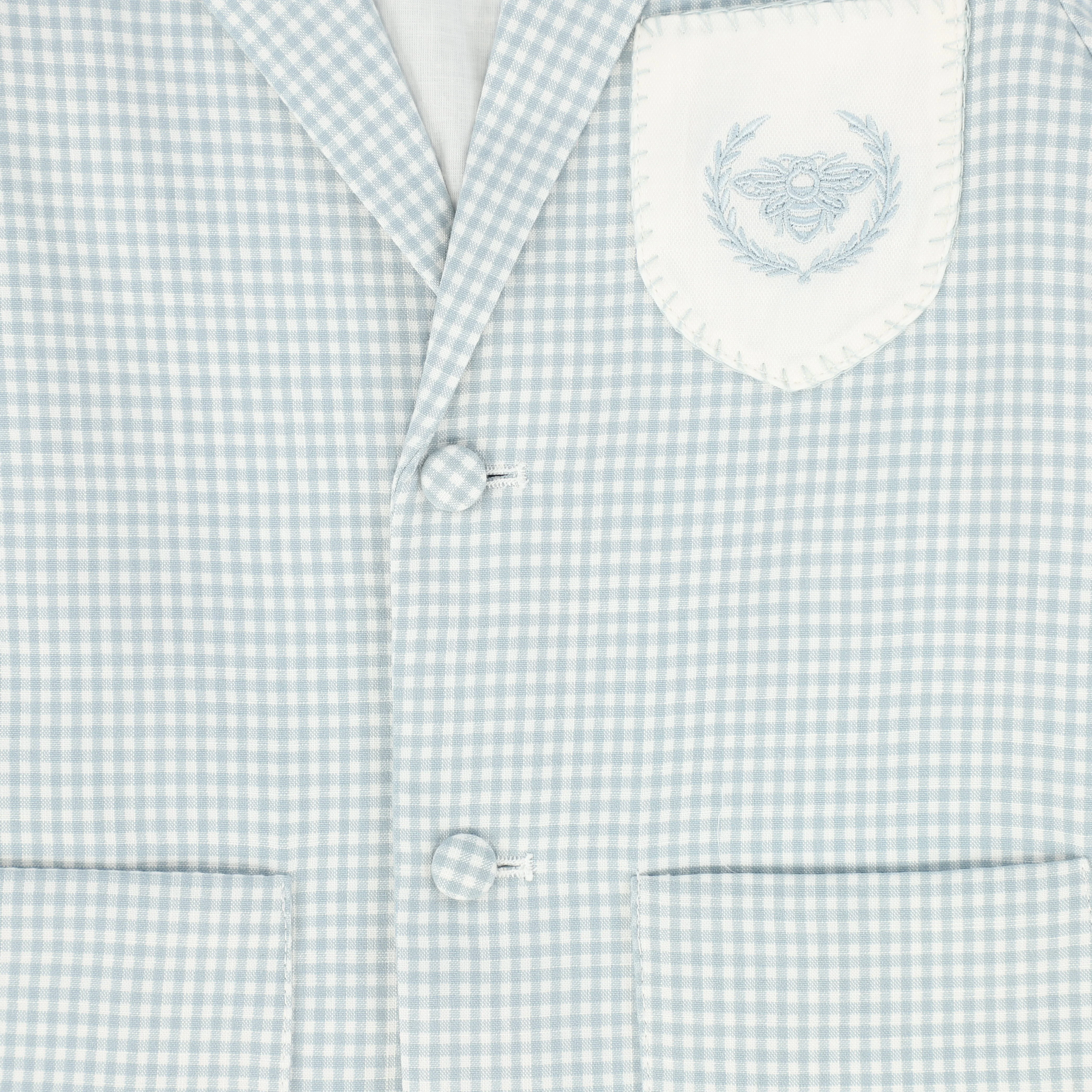 LE BOURDON BLUE LINEN EMBLEM POCKET BLAZER - Image 3