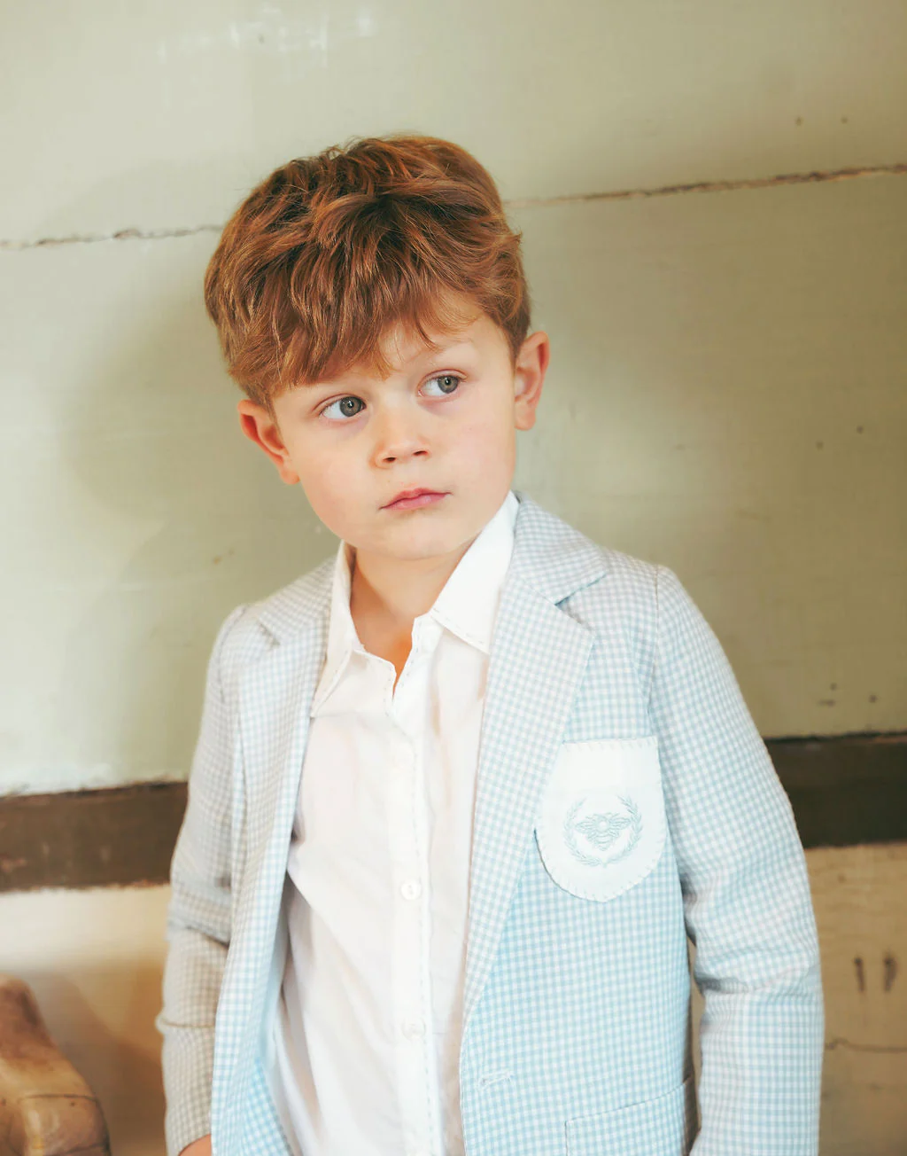 LE BOURDON BLUE LINEN EMBLEM POCKET BLAZER - Image 4