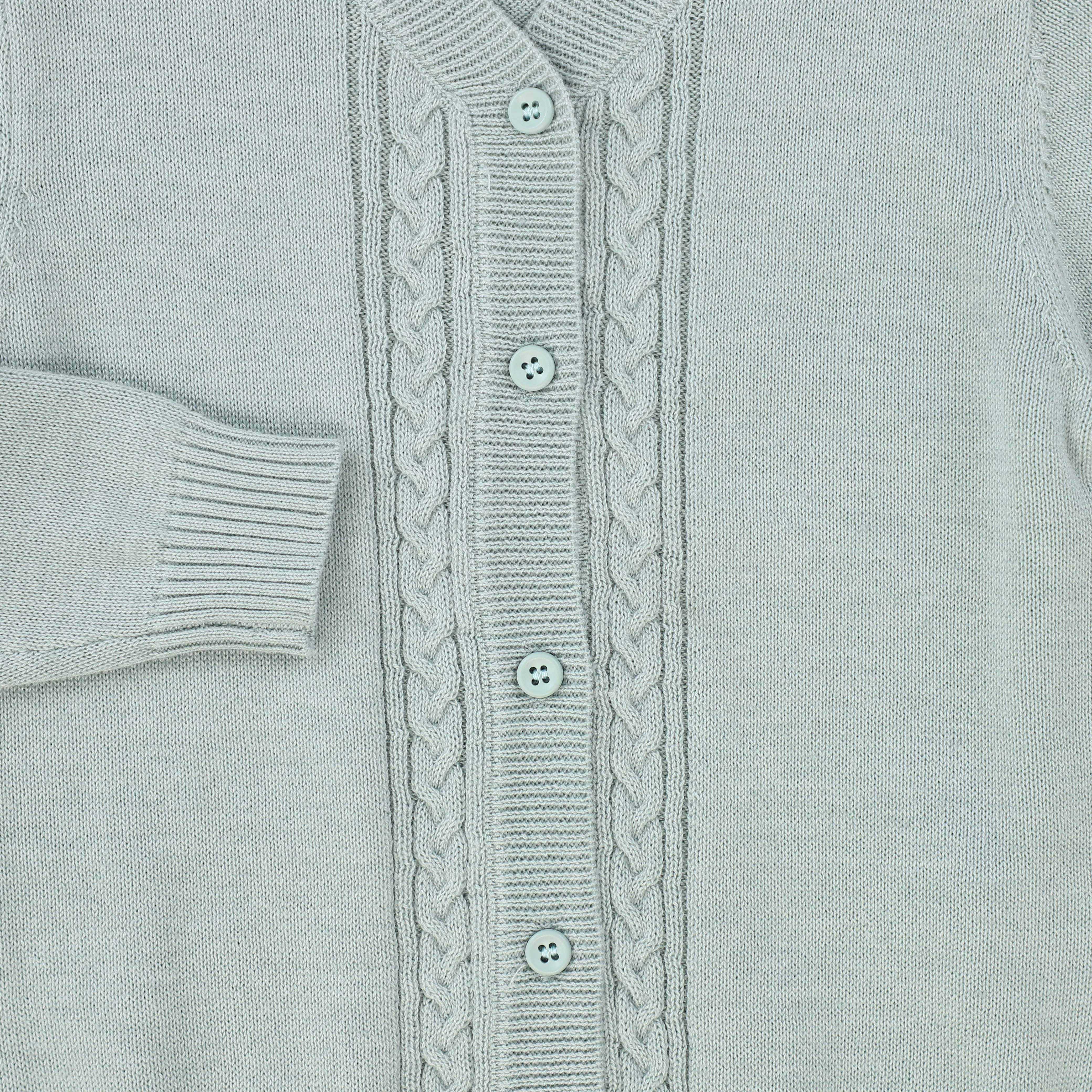 LE BOURDON GREEN KNIT CABLE STRIPE COLLAR CARDIGAN - Image 3