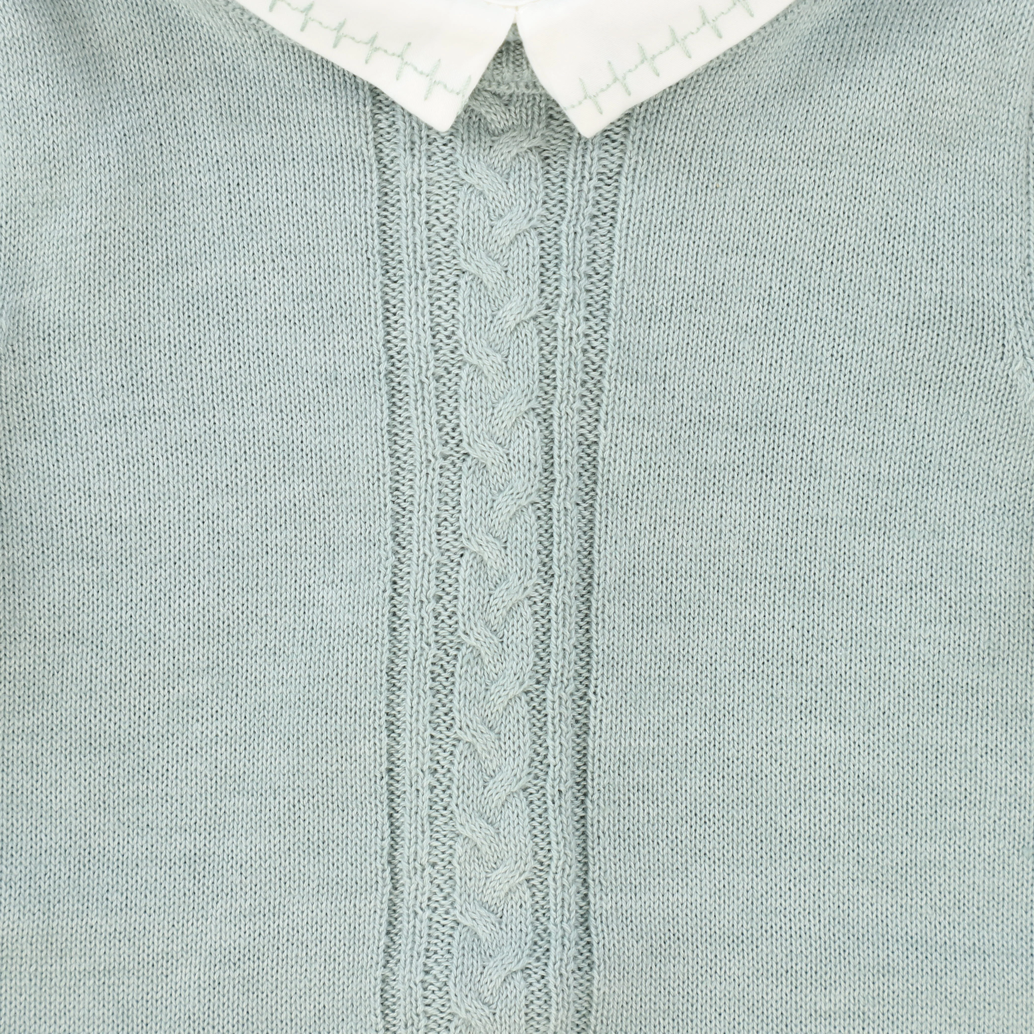 LE BOURDON GREEN KNIT CABLE STRIPE COLLAR ROMPER - Image 3