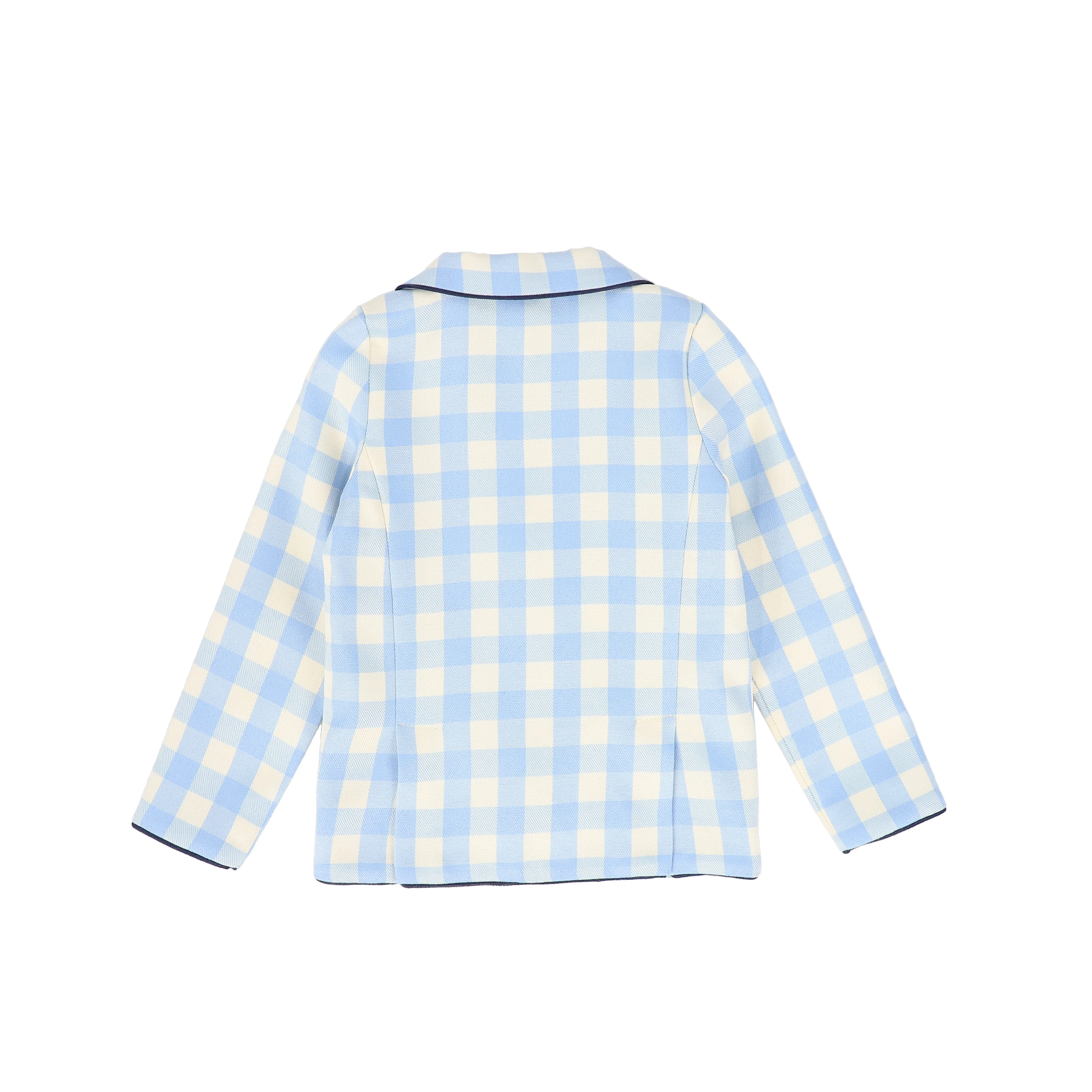 LE BOURDON LIGHT BLUE CHECKED POCKET BLAZER - Image 2