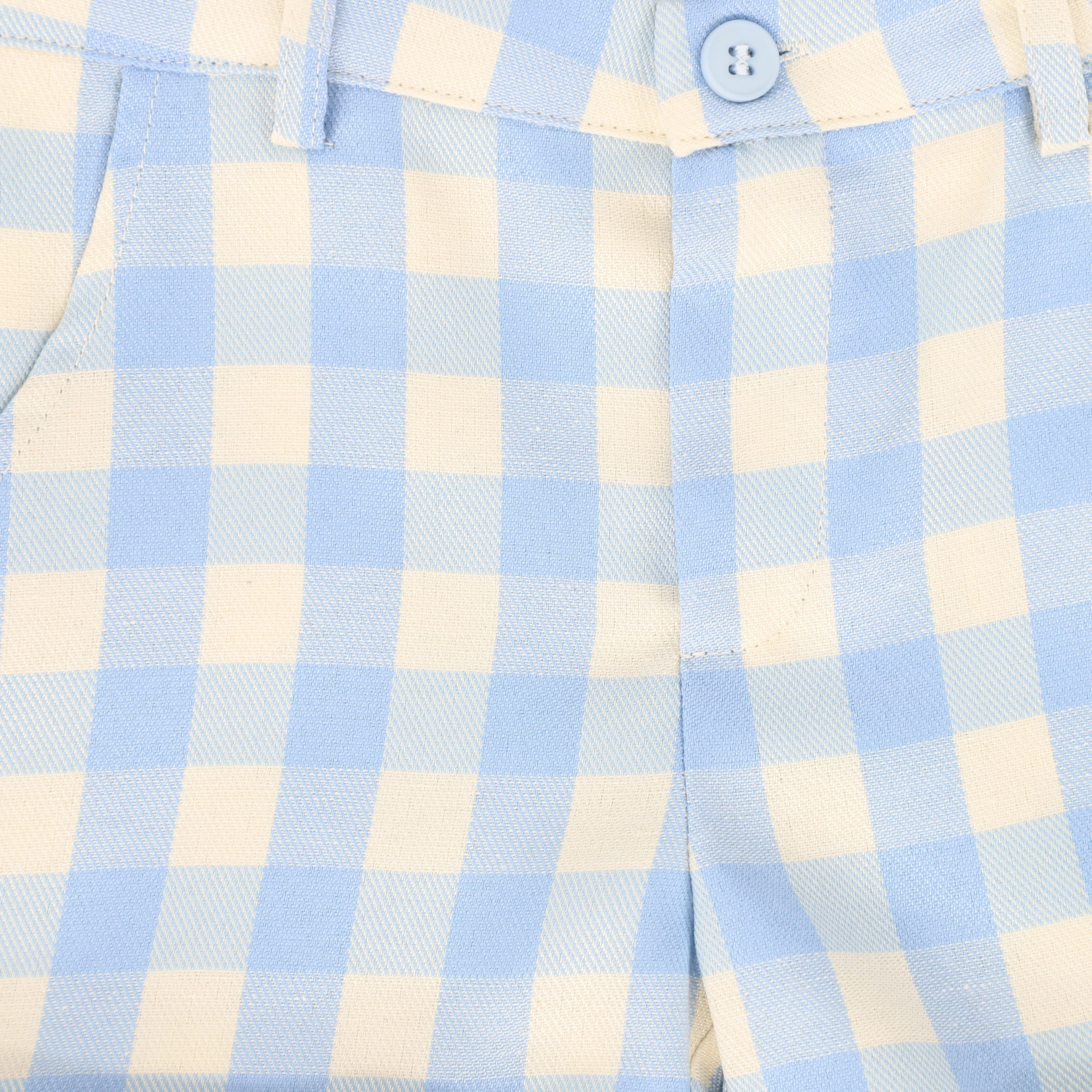 LE BOURDON LIGHT BLUE CHECKED SUSPENDER SHORTS - Image 3