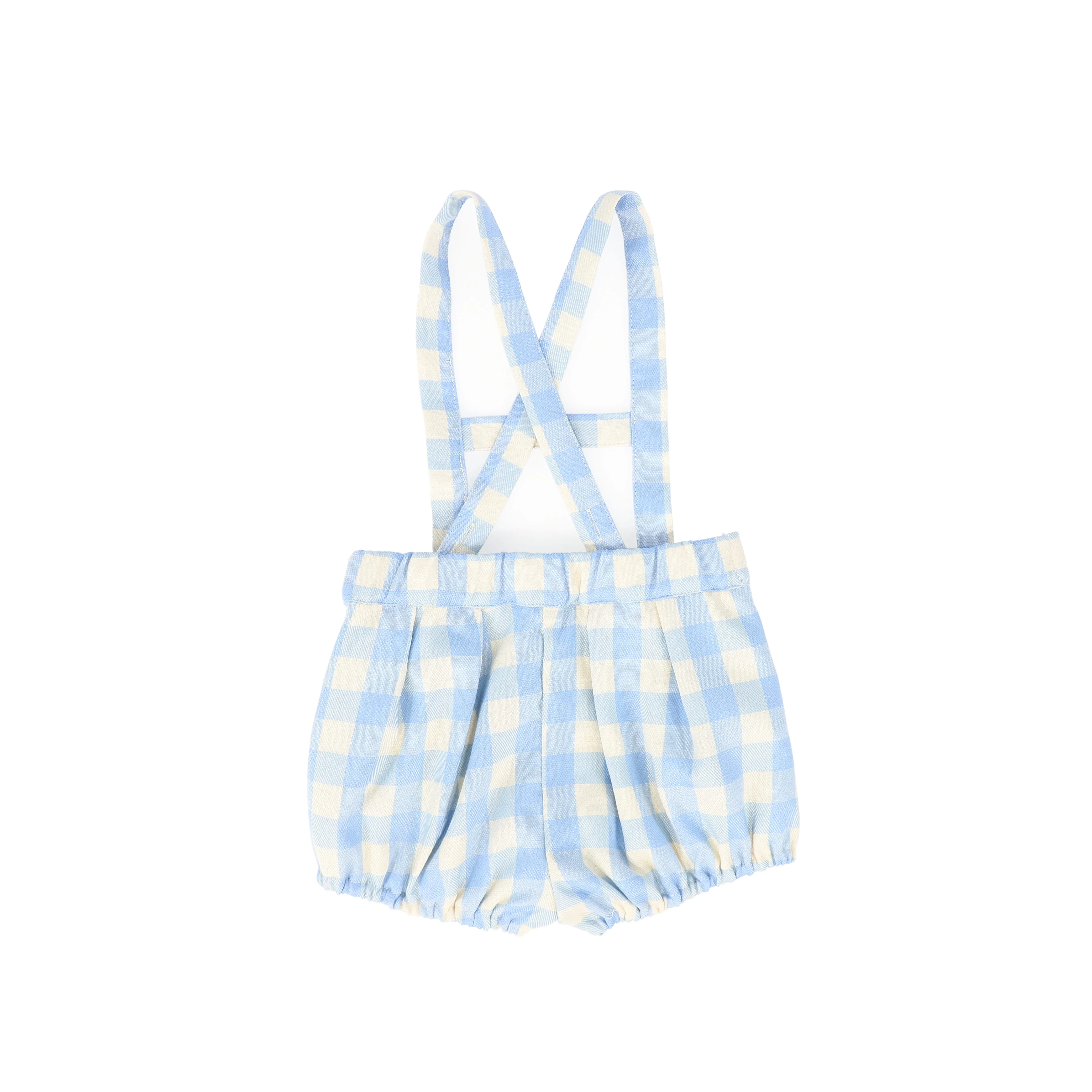 LE BOURDON LIGHT BLUE CHECKED H FRONT SUSPENDER SHORTS - Image 2
