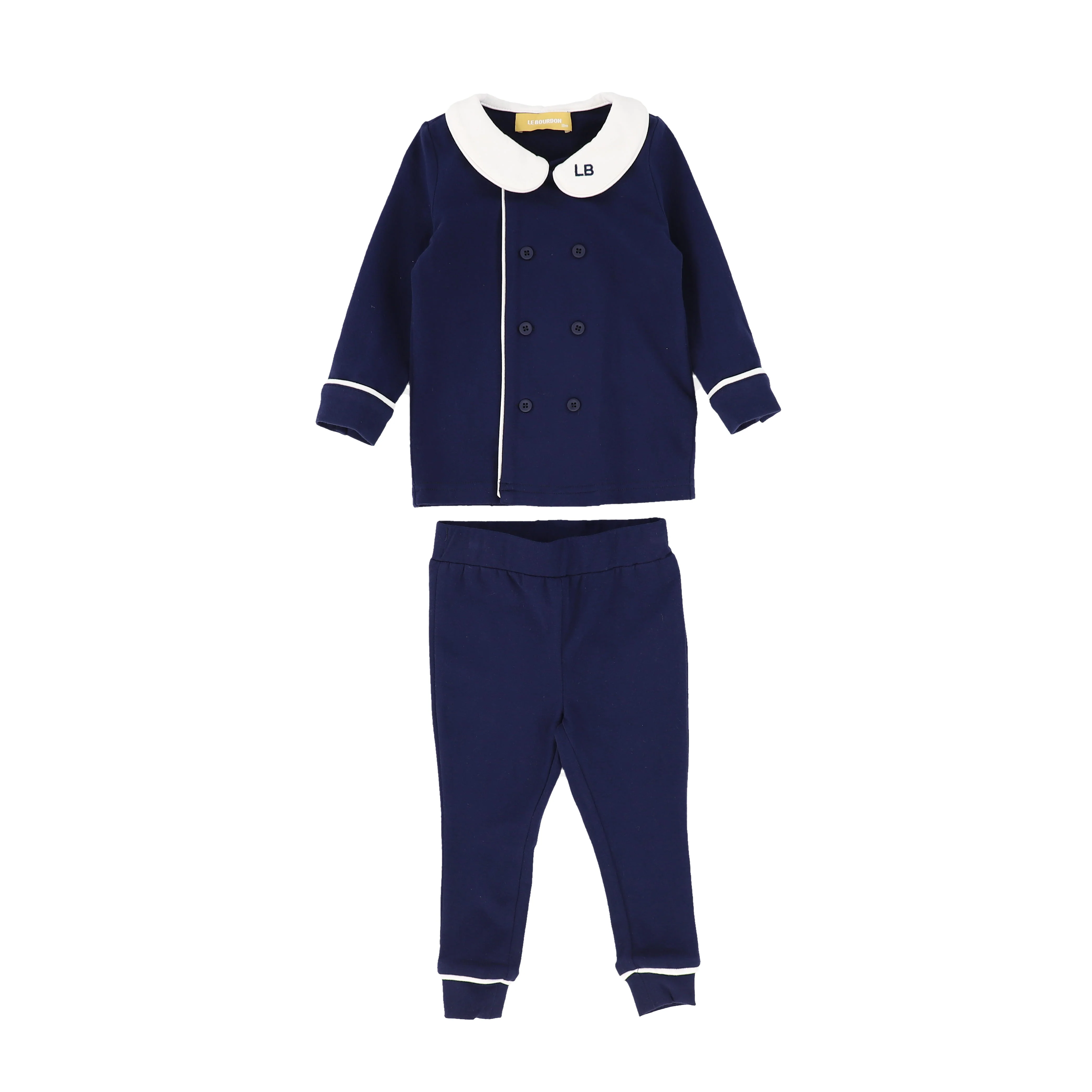 LE BOURDON NAVY PIPED BUTTON PAJAMA [FINAL SALE]