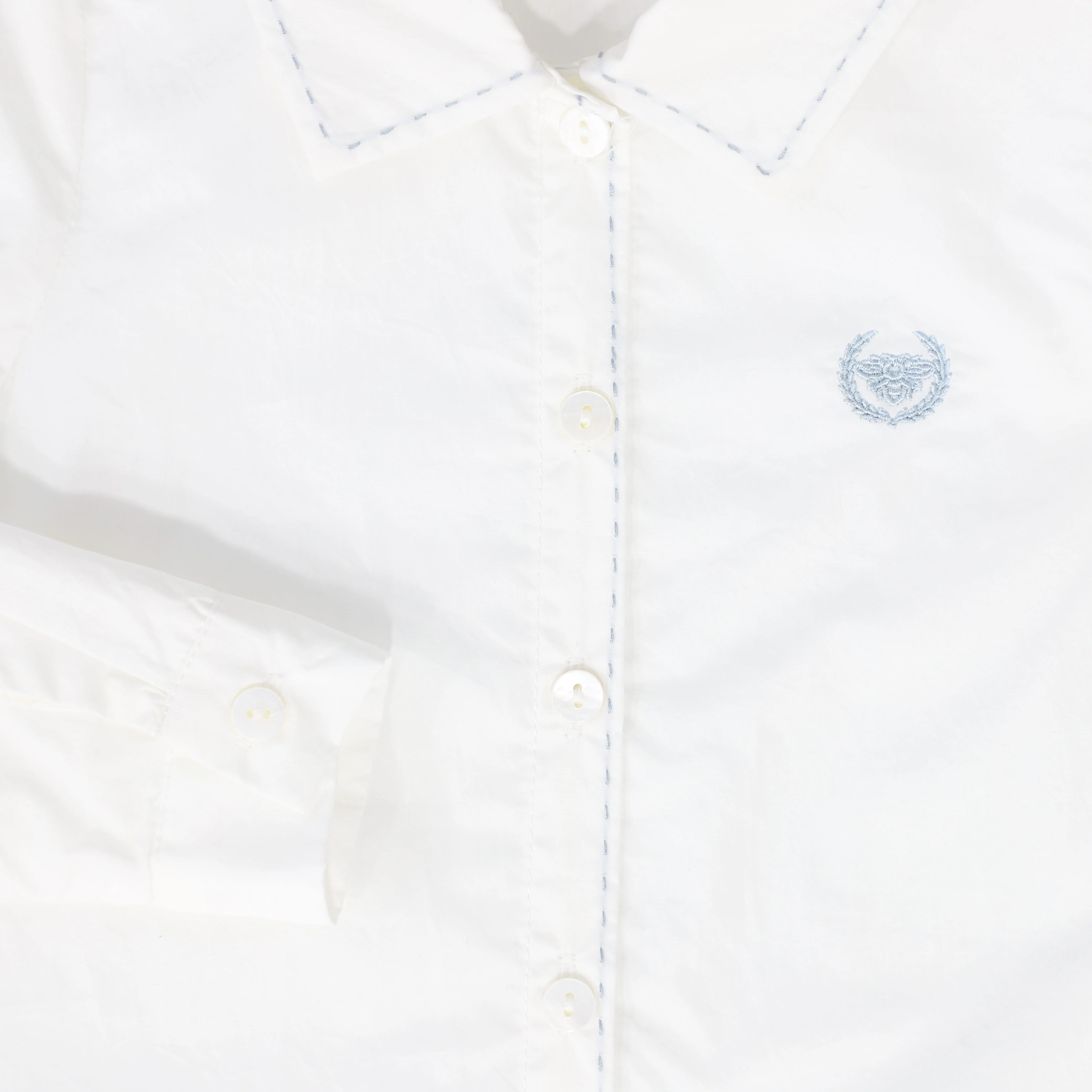 LE BOURDON WHITE/BLUE SCALLOP STITCH BLOUSE - Image 3
