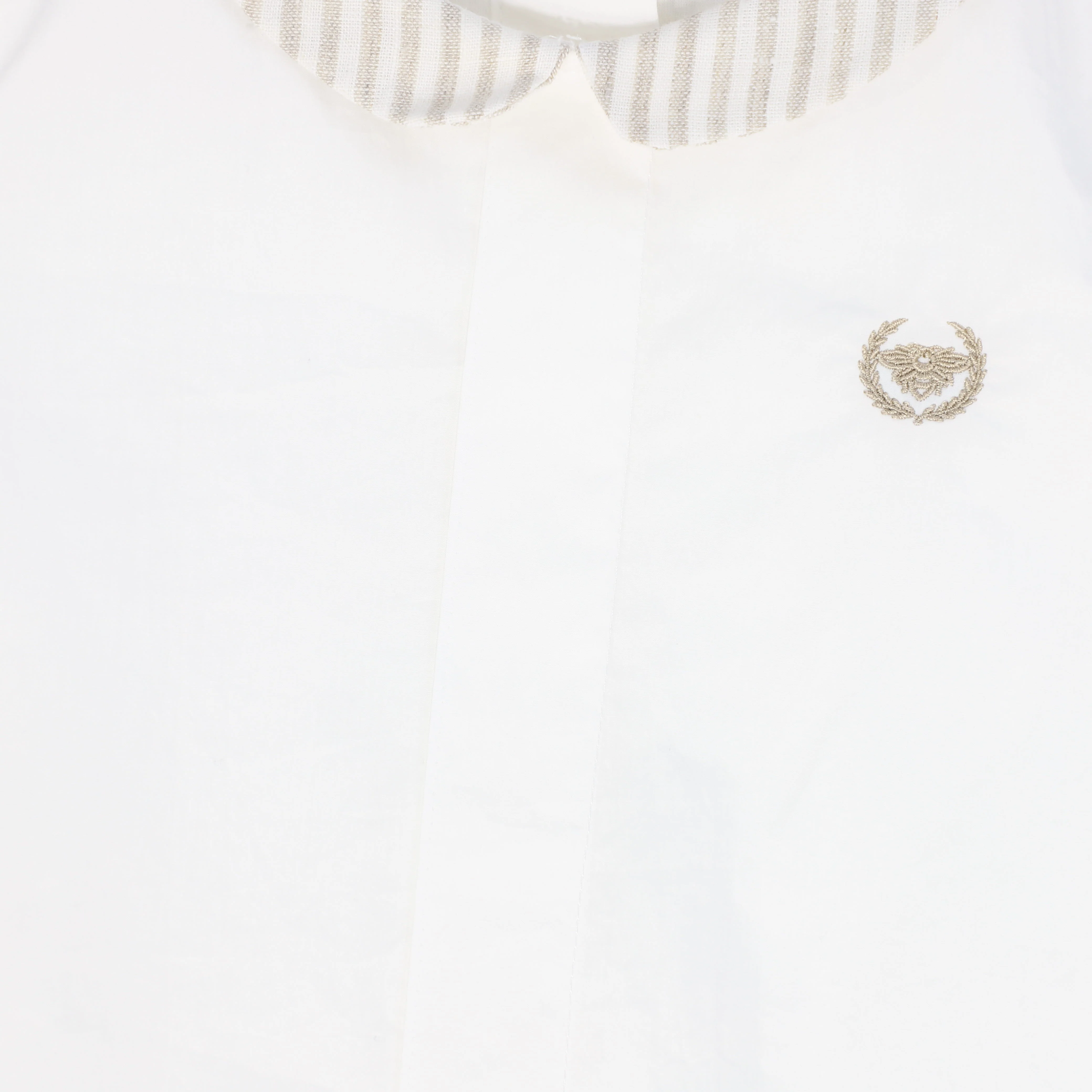 LE BOURDON WHITE/TAN LINEN COLLAR BLOUSE - Image 3