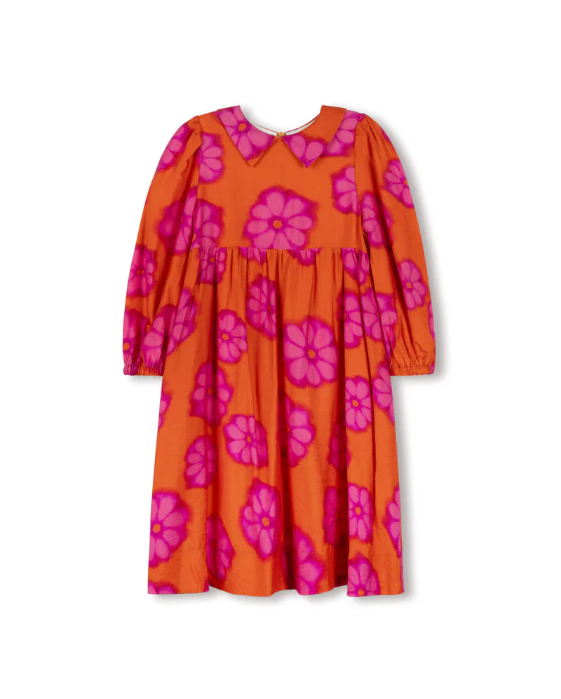 LILOU ORANGE/HOT PINK FLORAL COLLAR DRESS