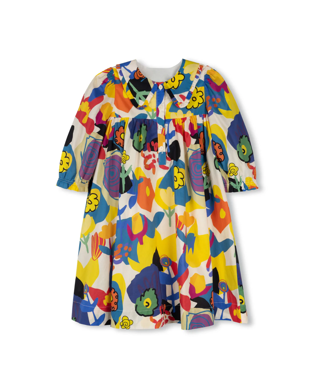LILOU YELLOW/BLUE FLOWER COLLAR DRESS