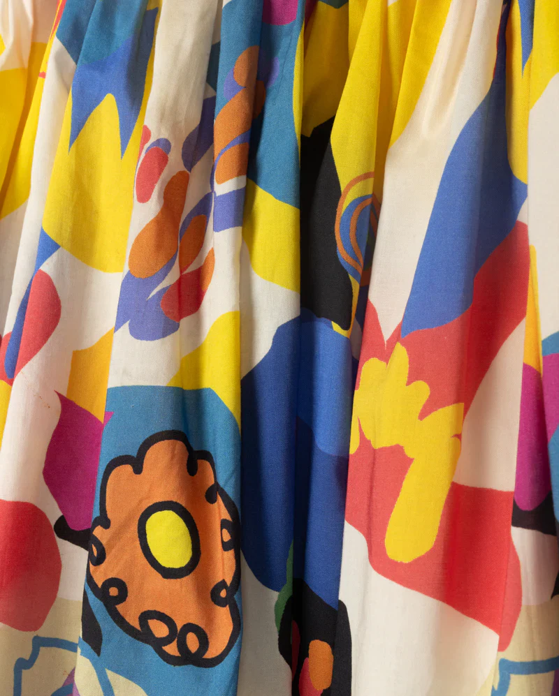 LILOU YELLOW/BLUE FLOWER WAISTED SKIRT - Image 2