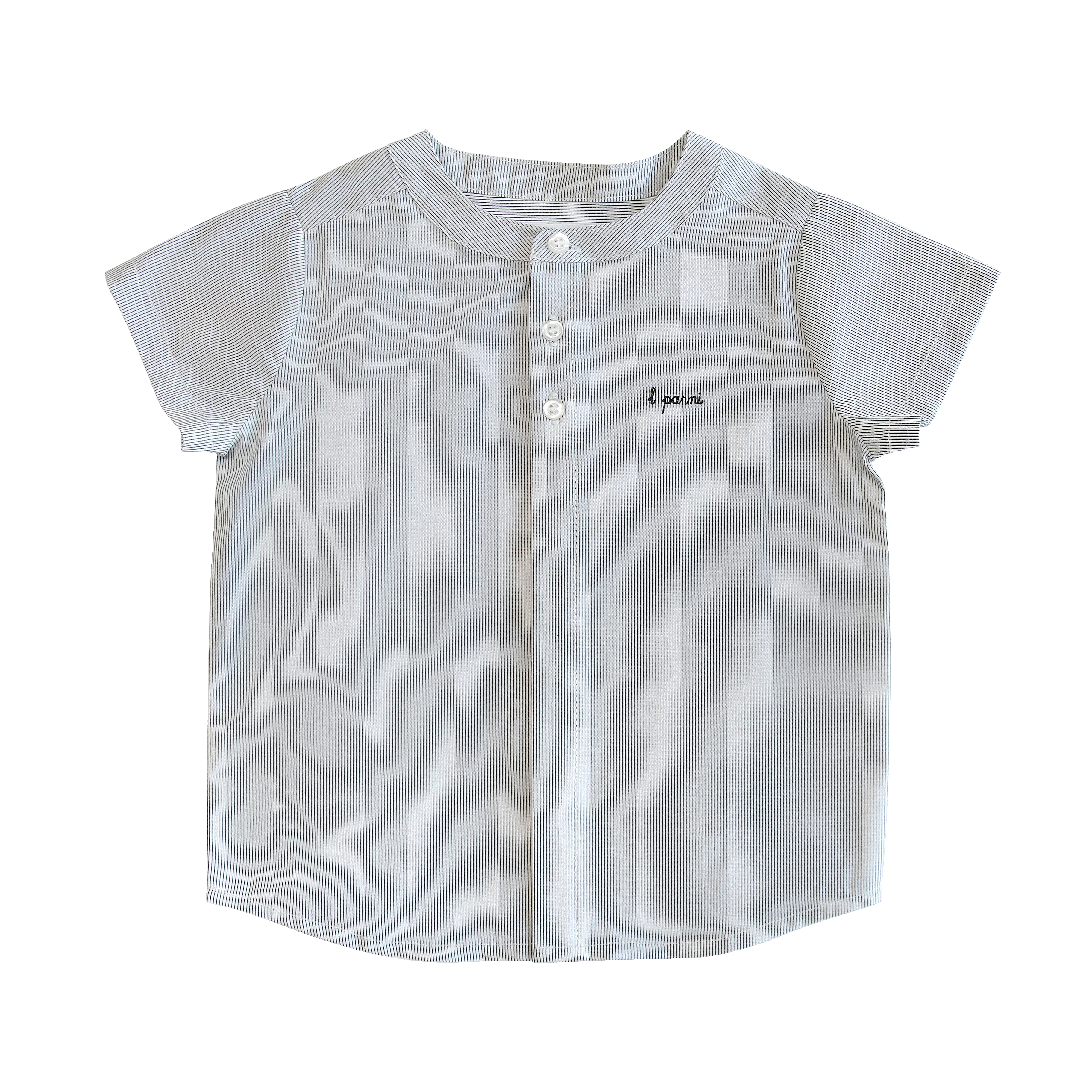 LITTLE PARNI BLACK STRIPED MANDERIN COLLAR SHIRT