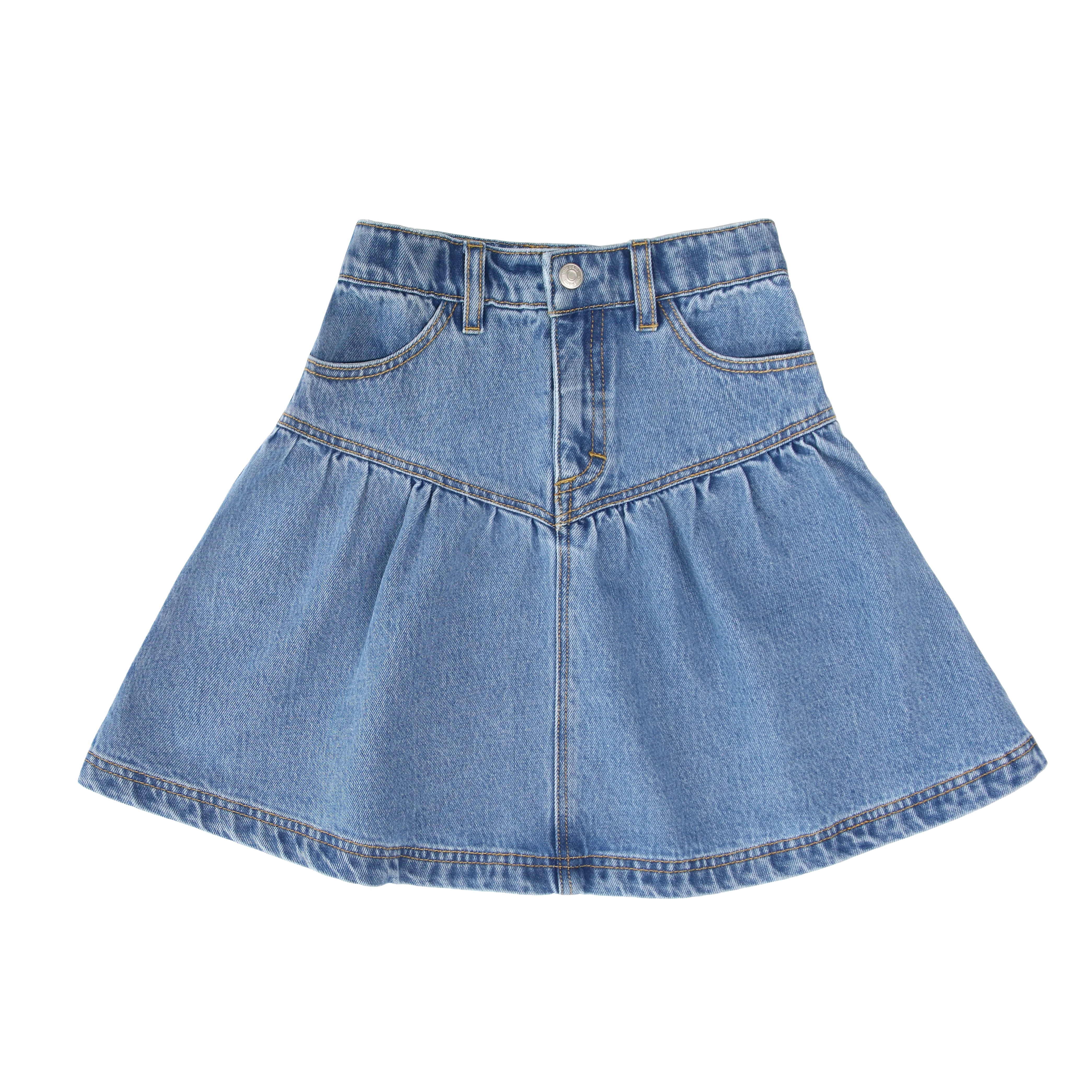 LITTLE PARNI BLUE DENIM DROP WAIST SKIRT