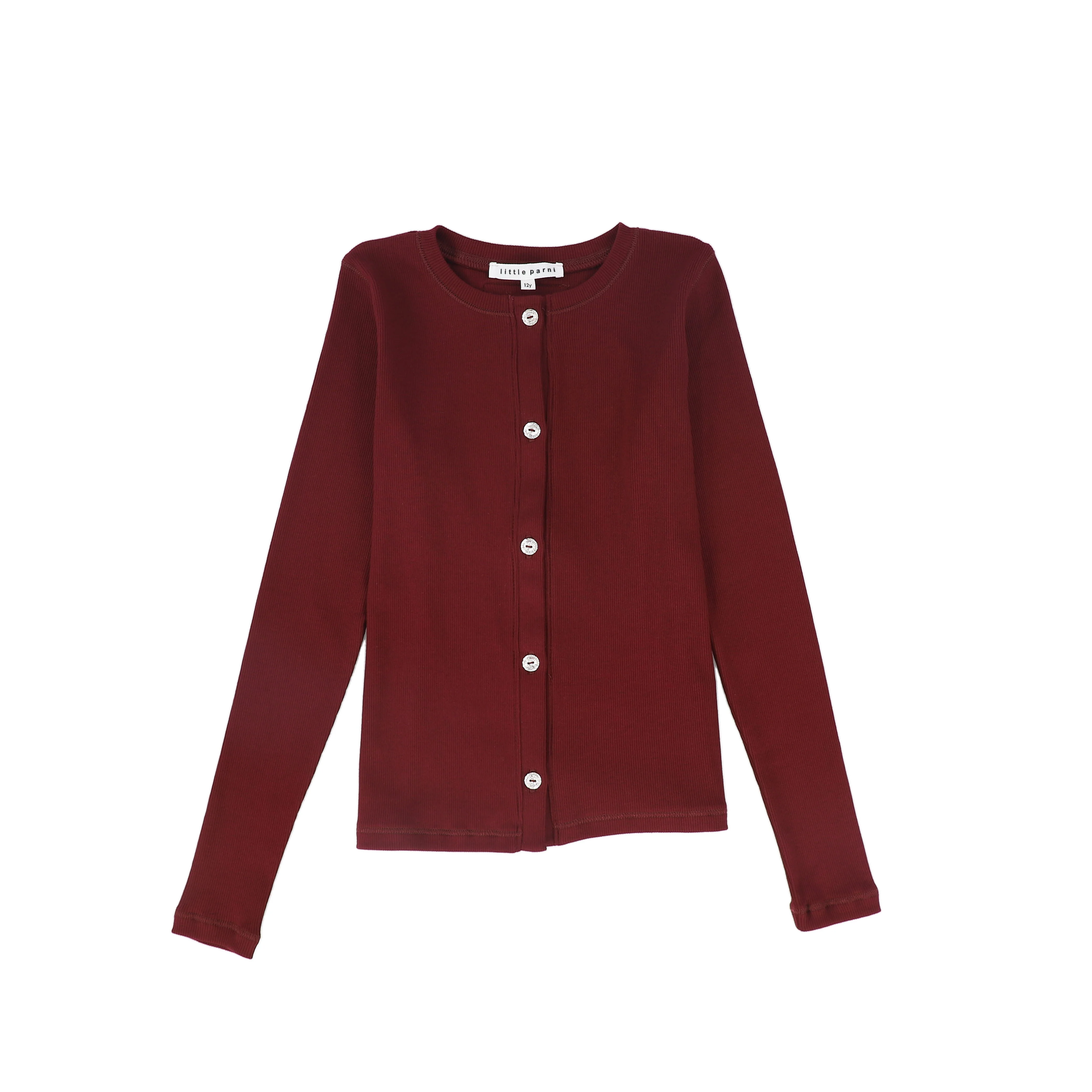 LITTLE PARNI BURGUNDY RHINESTONE TRIM CARDIGAN [FINAL SALE]