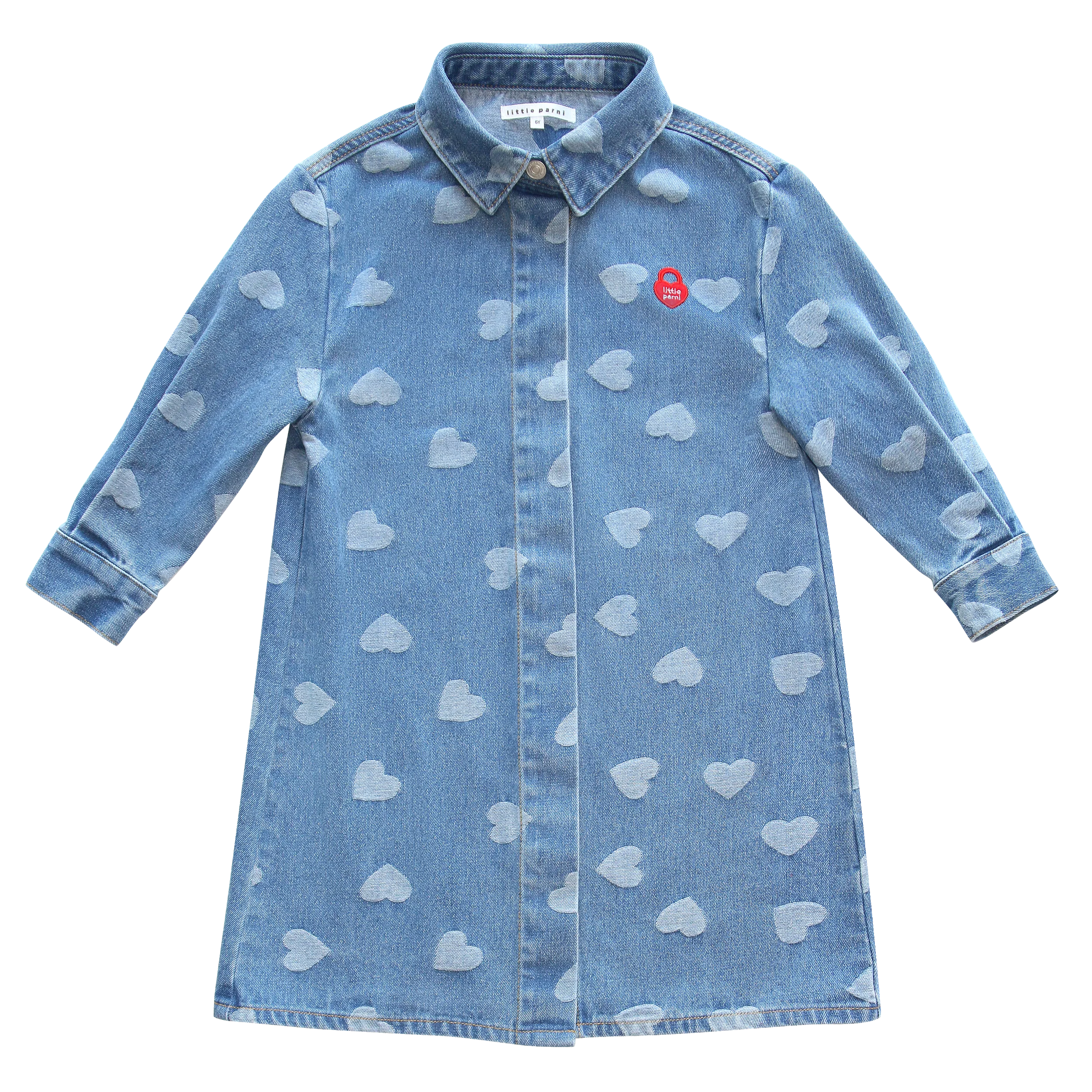LITTLE PARNI DENIM HEART PRINT COLLAR DRESS