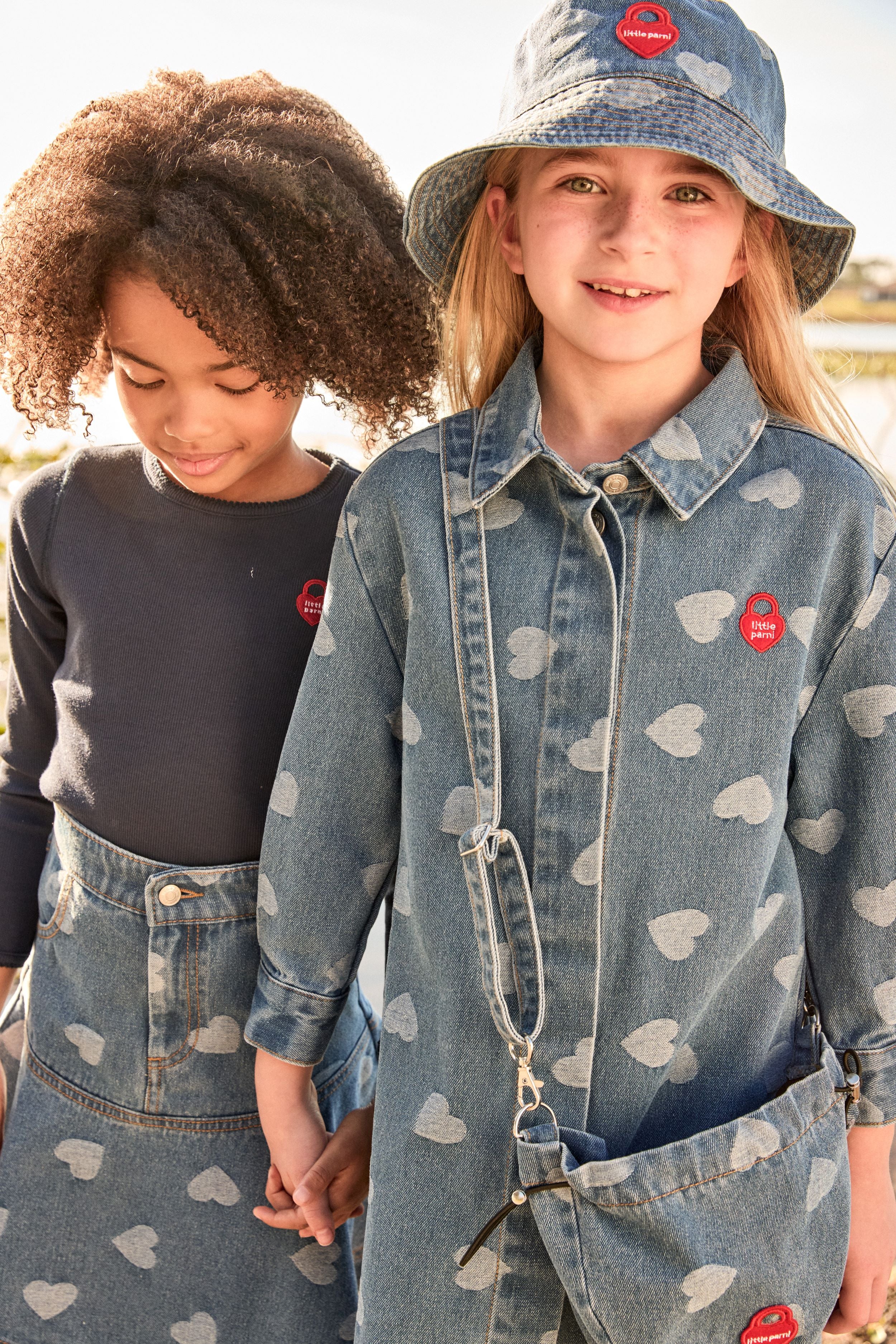 LITTLE PARNI DENIM HEART PRINT COLLAR DRESS - Image 2