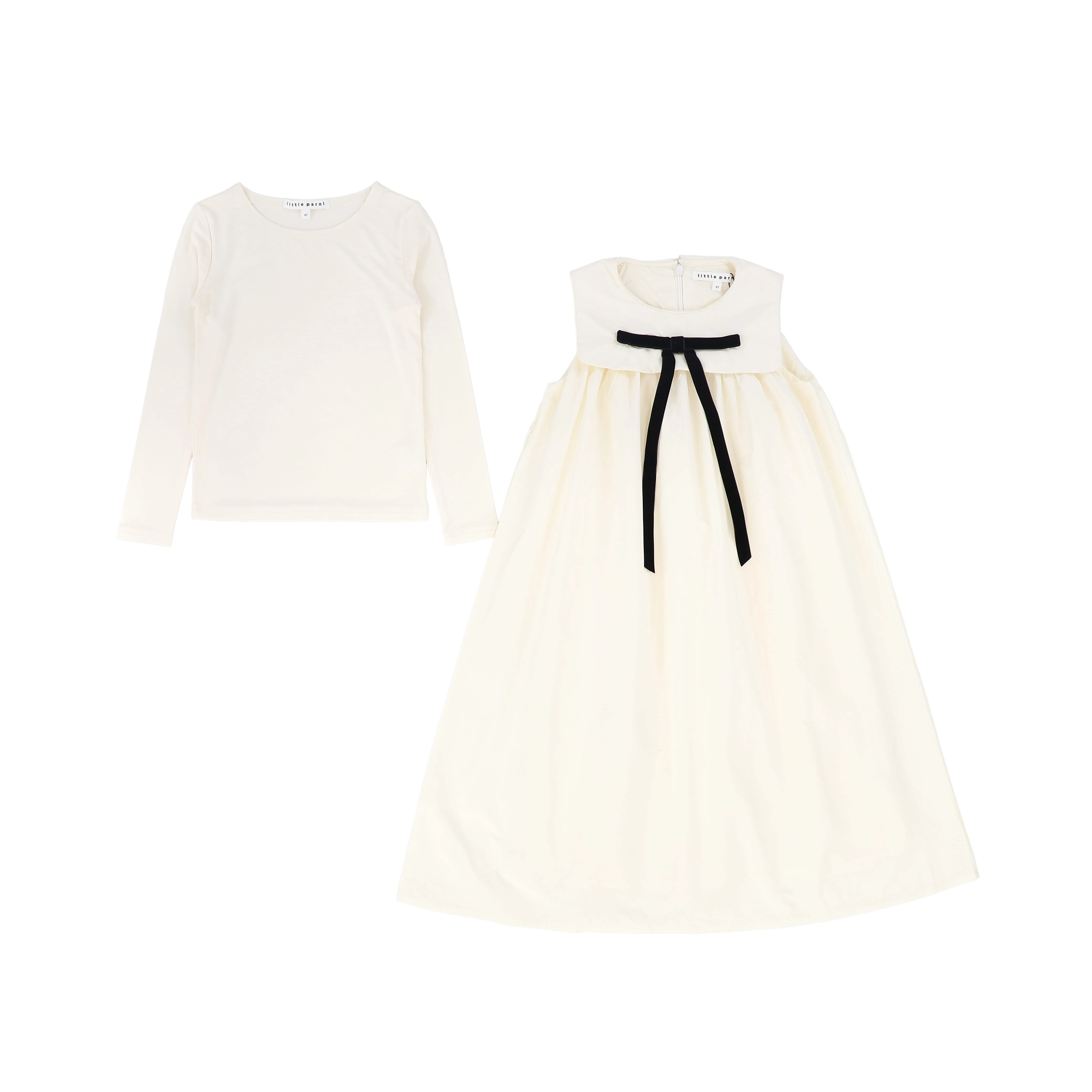 LITTLE PARNI IVORY TAFFETA BOW JUMPER [FINAL SALE]