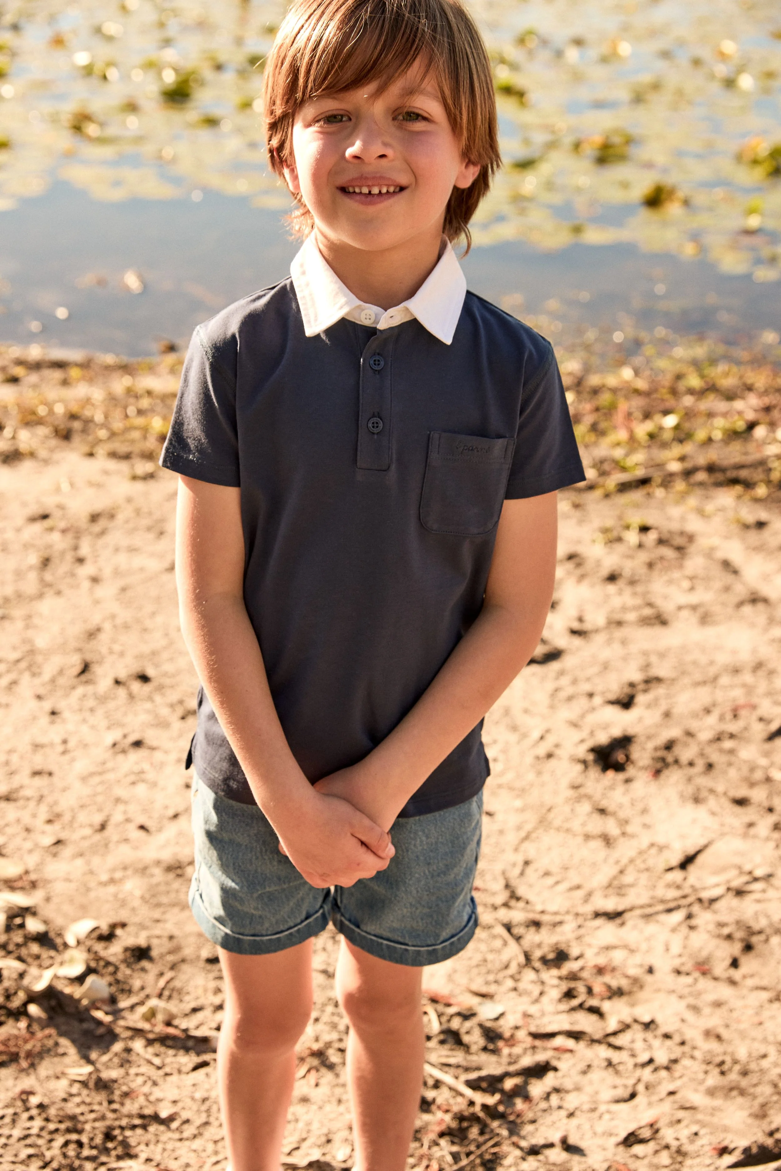 LITTLE PARNI NAVY TRIM LOGO EMBROIDERED POLO - Image 2