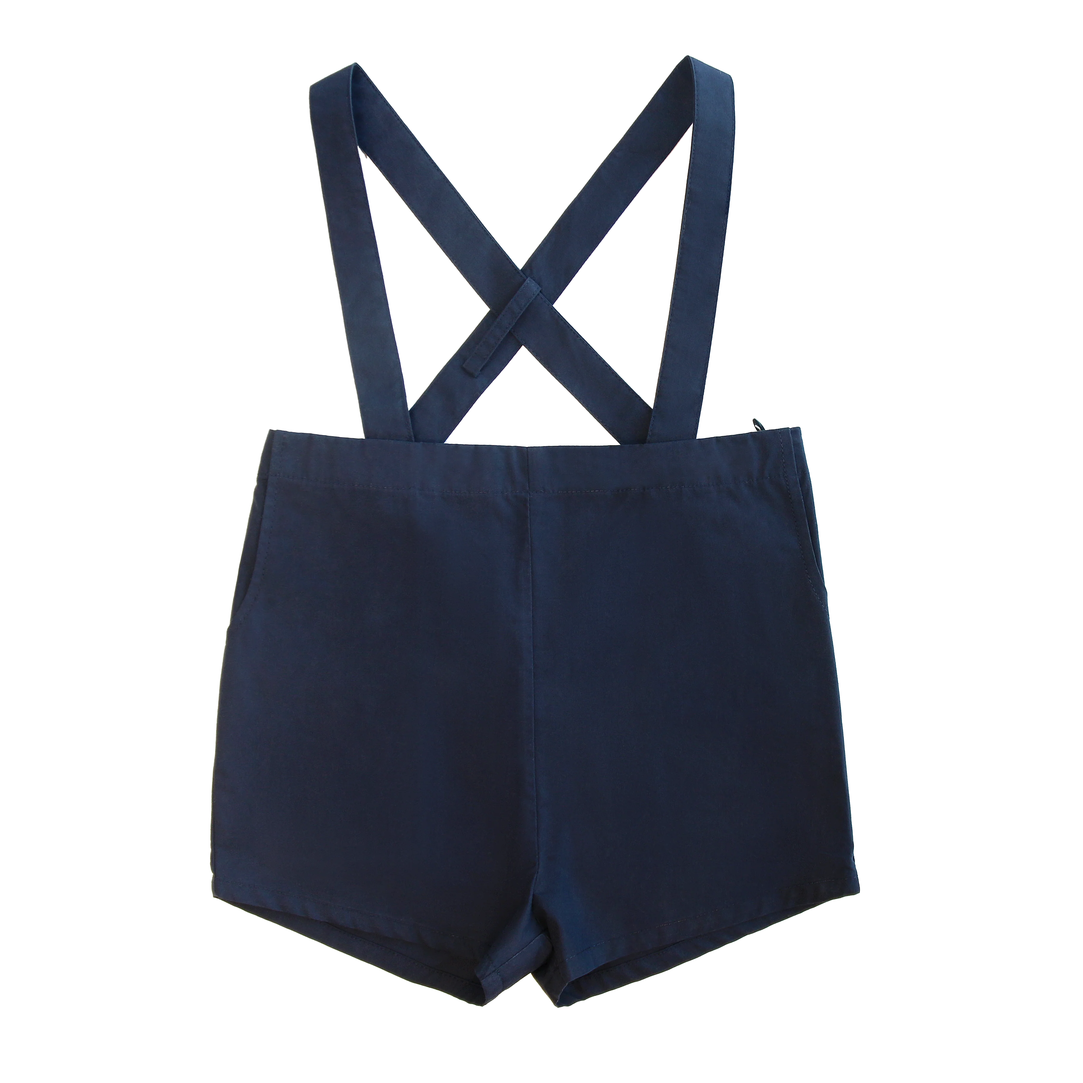 LITTLE PARNI NAVY SUSPENDER SHORTS