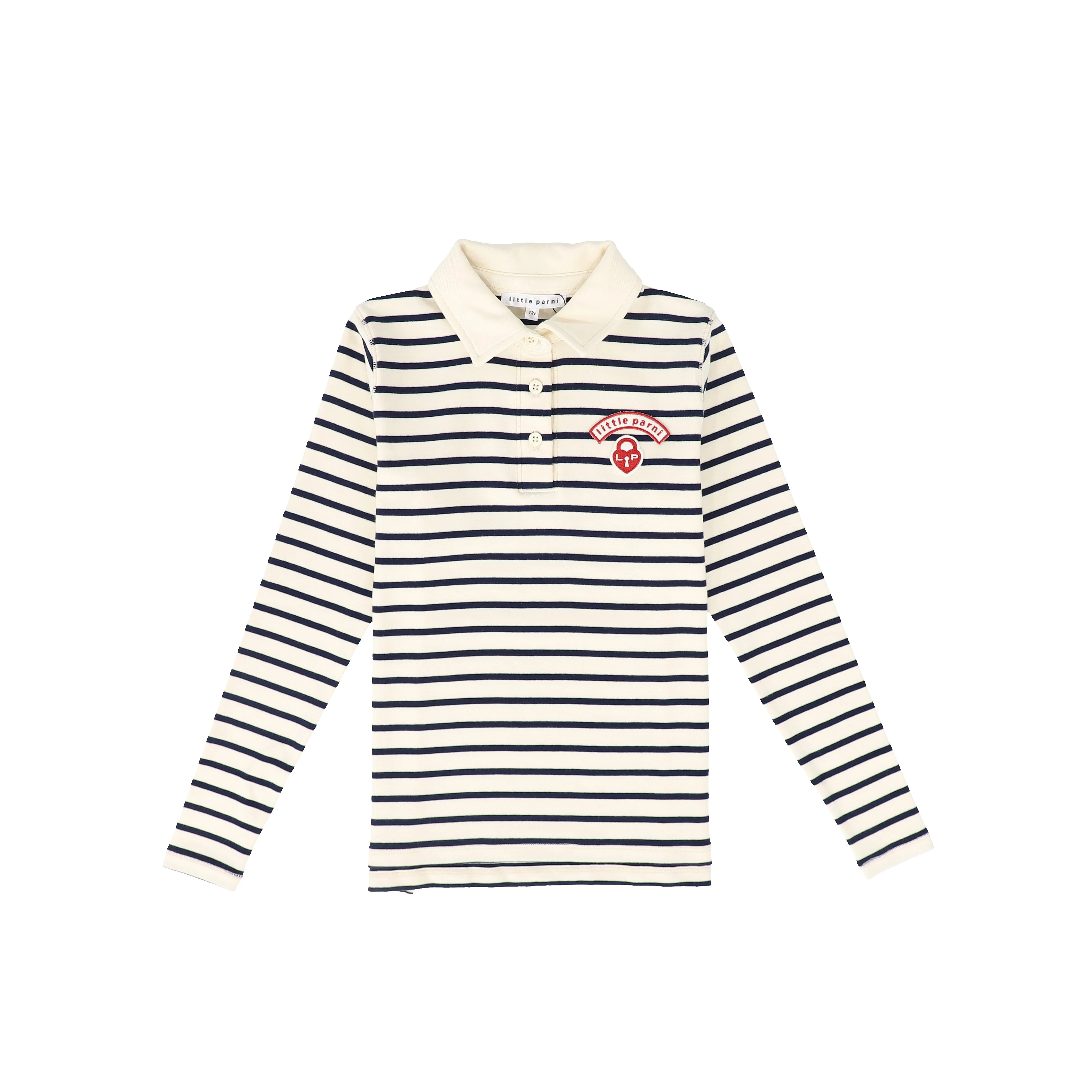 LITTLE PARNI NAVY WIDE STRIPE TEEN POLO
