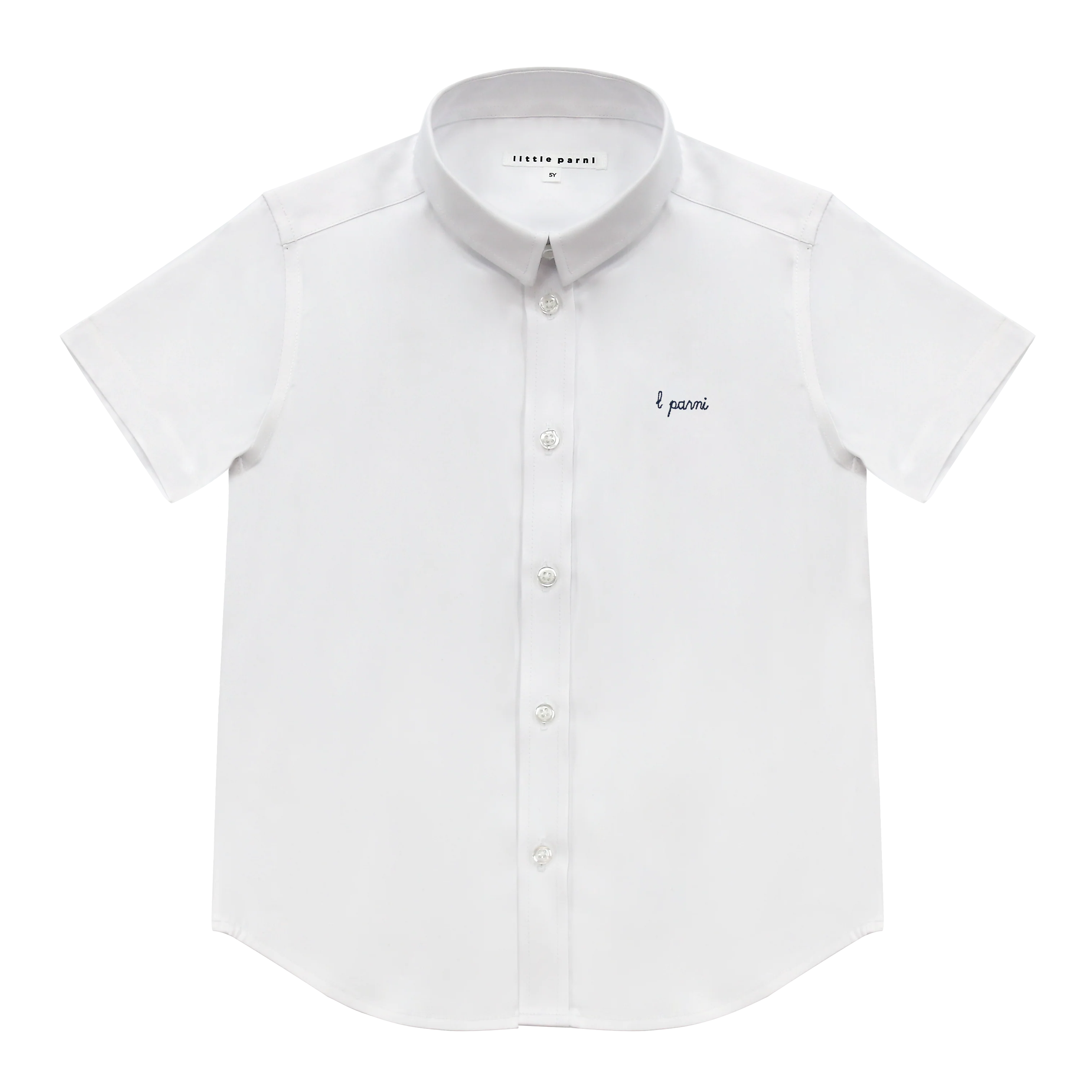 LITTLE PARNI WHITE/NAVY LOGO COLLAR SS SHIRT