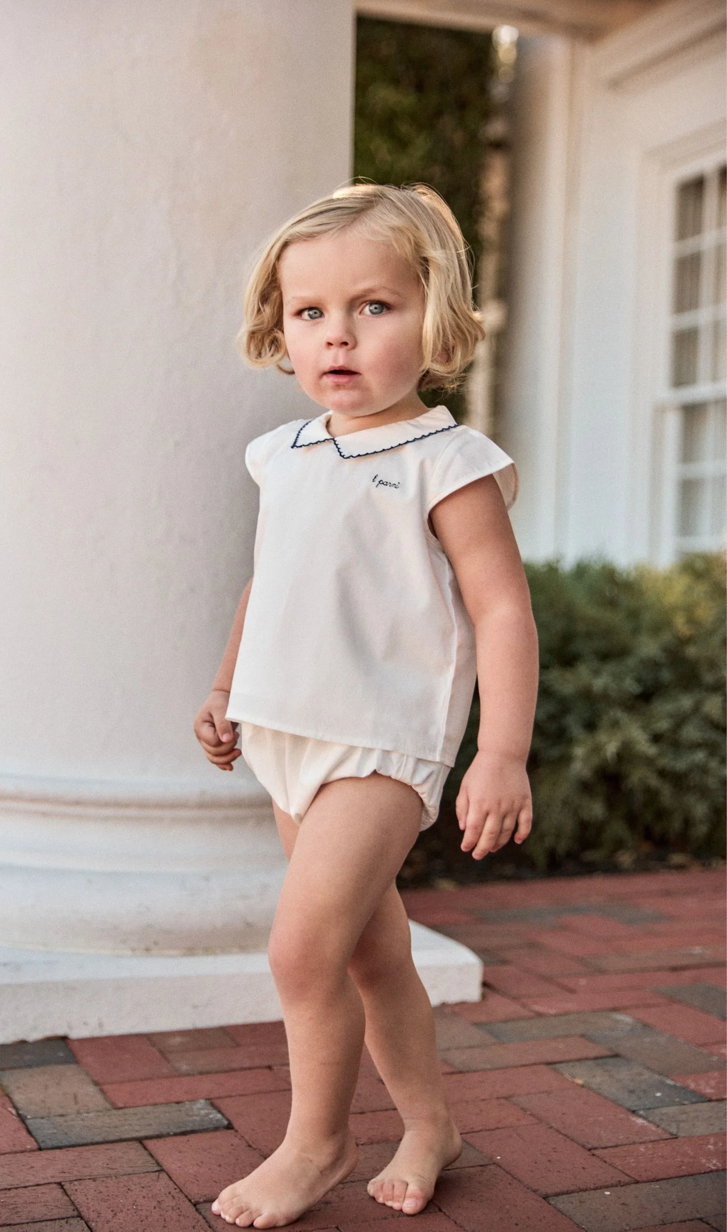 LITTLE PARNI WHITE/NAVY SCALLOP STITCH BLOOMER SET - Image 2
