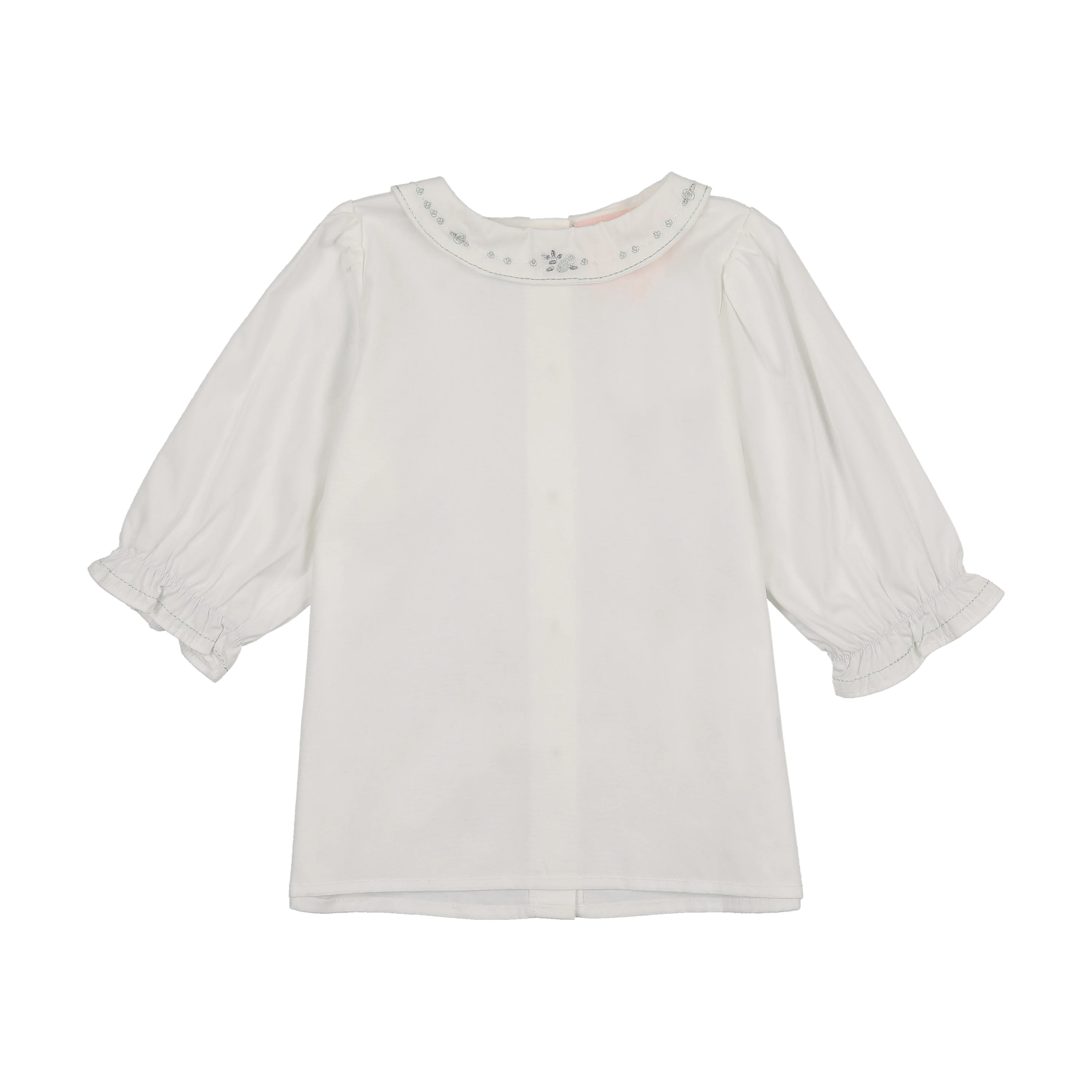 LITTLE TEMPEST WHITE/MINT EMBROIDERED COLLAR BLOUSE