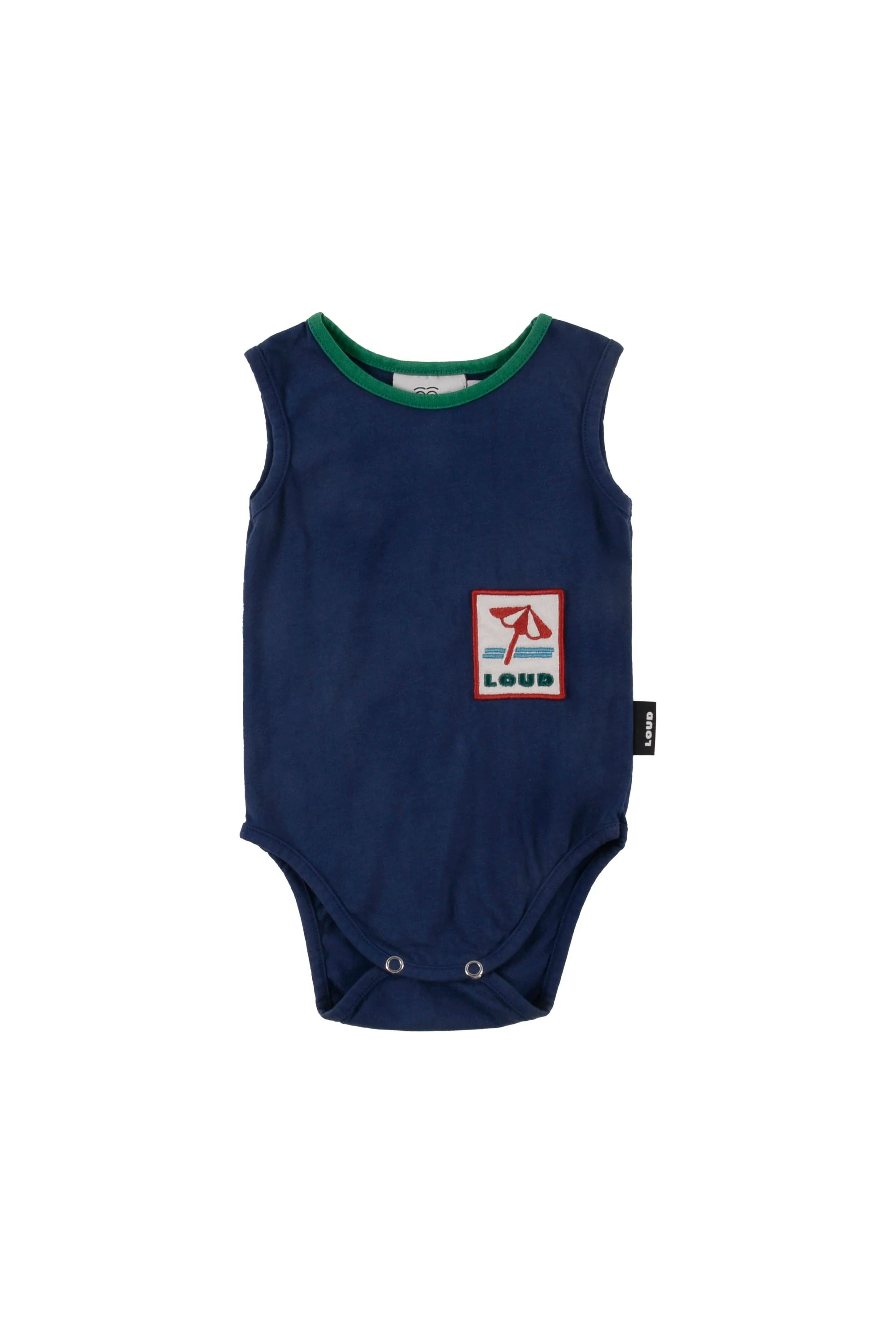 LOUD NAVY WASH EMBROIDERED ROMPER