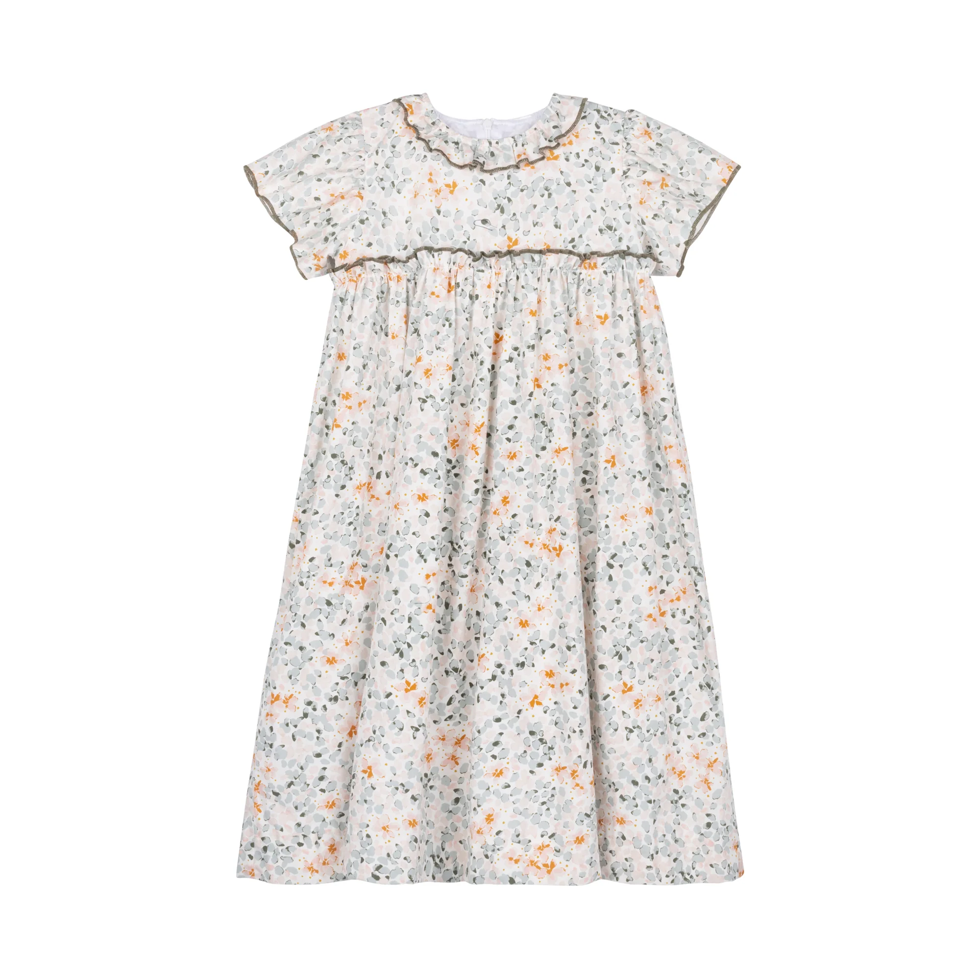 MADAME TI GREEN/ORANGE FLORAL RUFFLE WAISTED DRESS [FINAL SALE]
