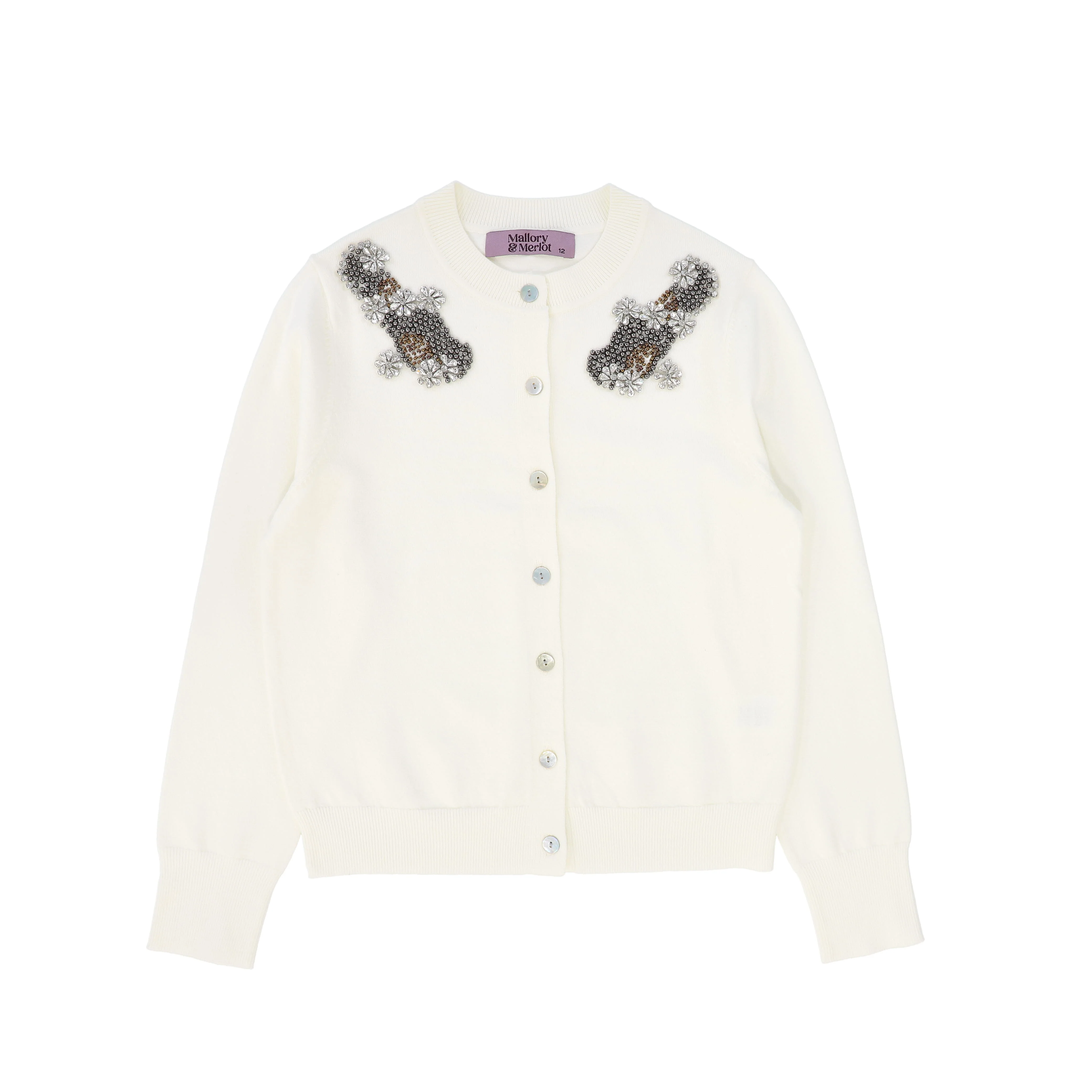 MALLORY AND MERLOT CREAM BEADED PATCH CARDIGAN [FINAL SALE]