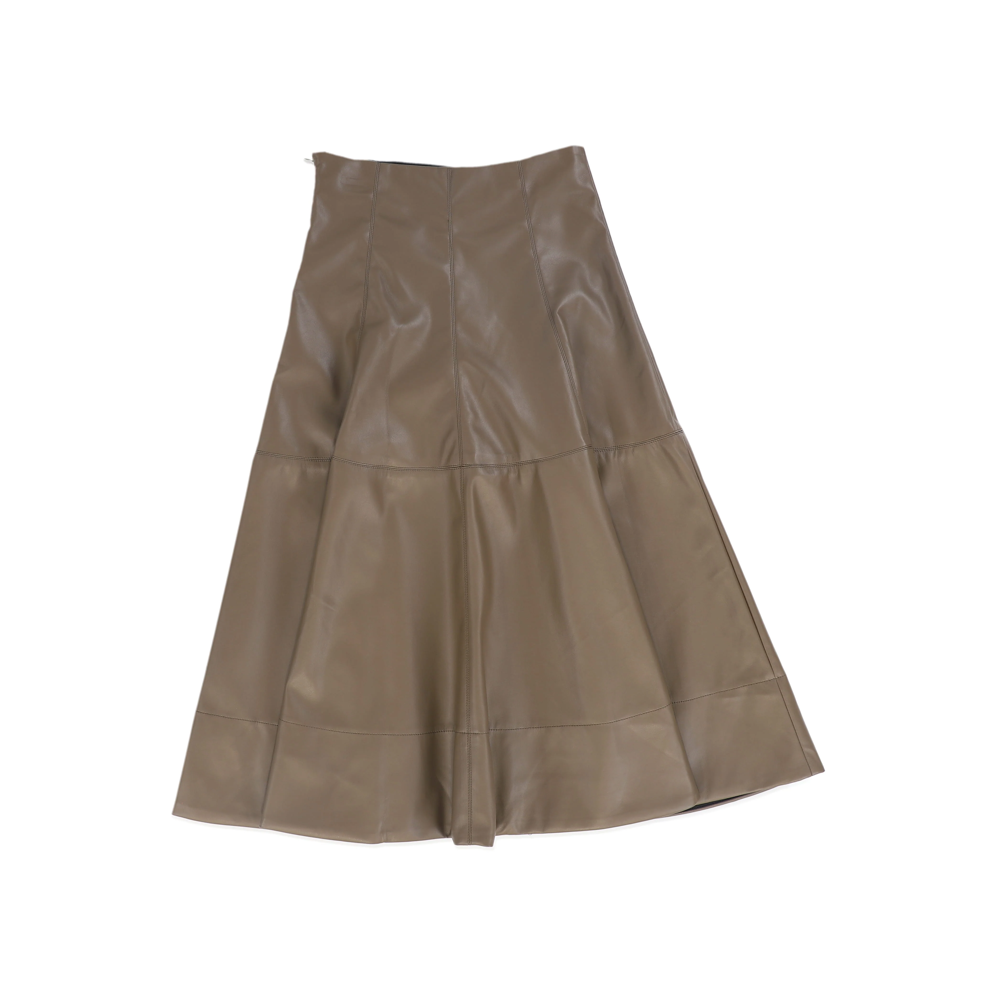 MALLORY AND MERLOT OLIVE GREEN LEATHER PANELED SEAM SKIRT [FINAL SALE]