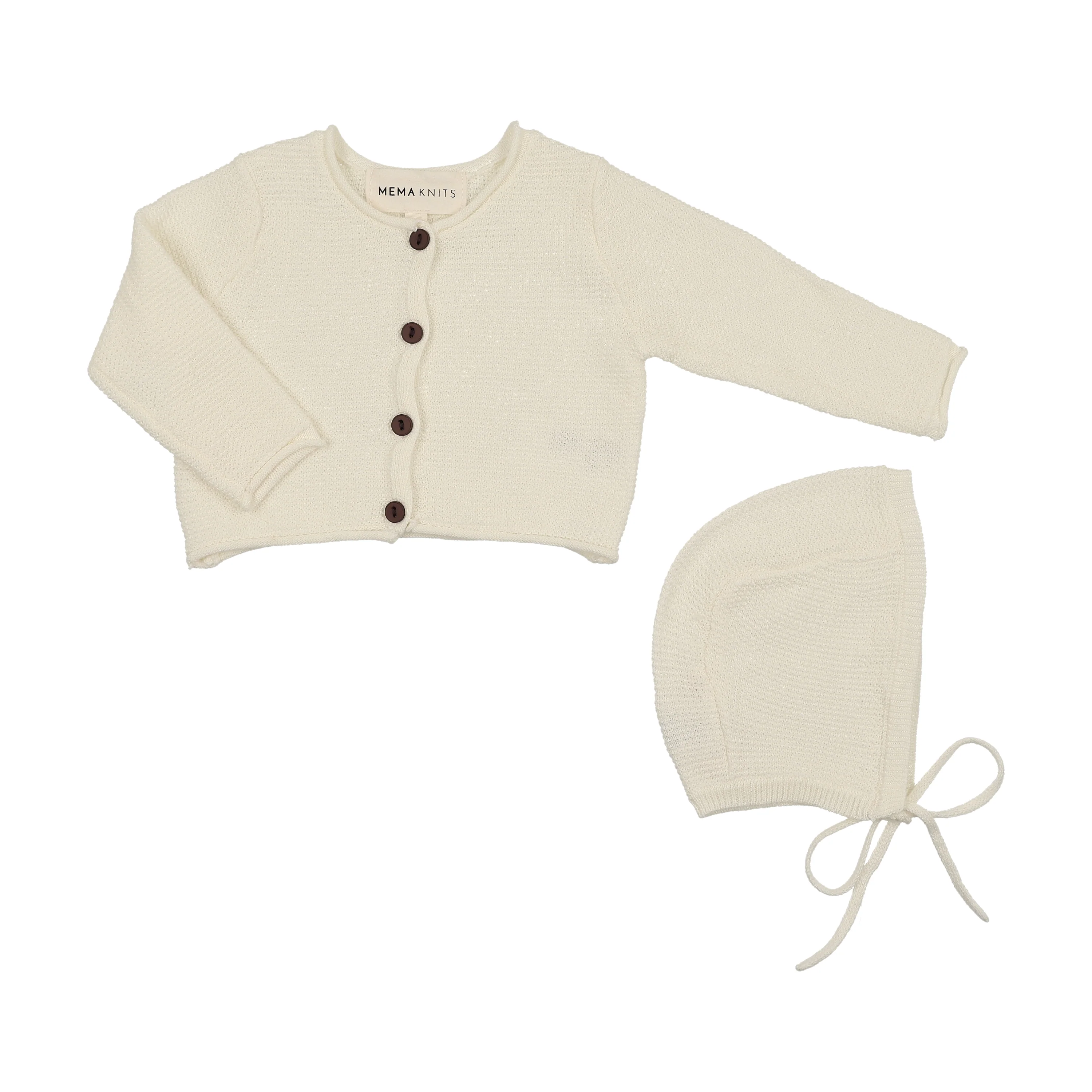 MEMA KNITS IVORY CROP KNIT CARDIGAN + BONNET [FINAL SALE]