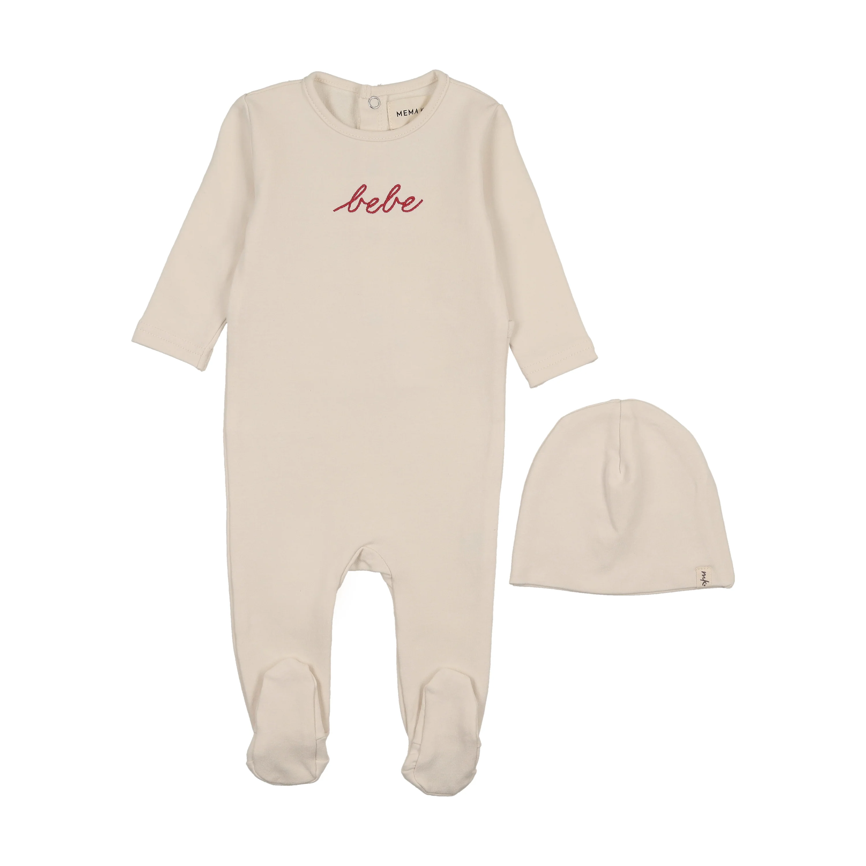 MEMA KNITS IVORY/ROSEWOOD TERRY WORDED FOOTIE + BEANIE [FINAL SALE]