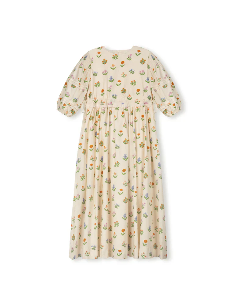 MINIMAL PEACH FLOWER EMBROIDERED DRESS