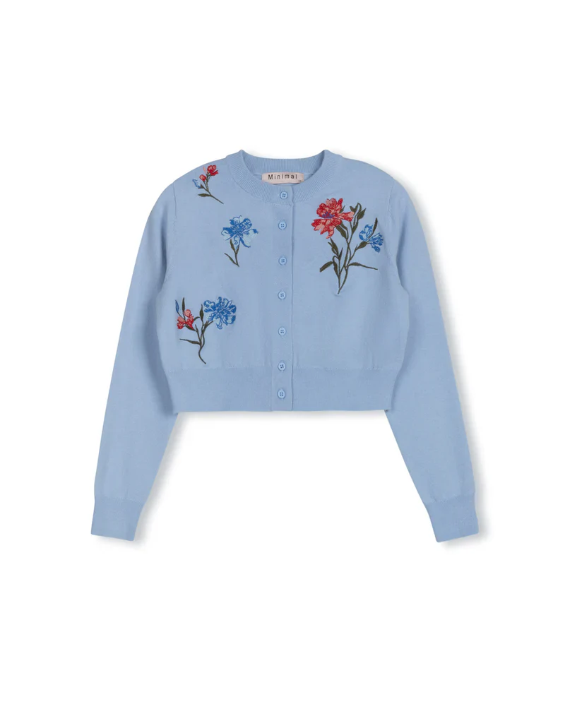MINIMAL DUSTY BLUE FLORAL KNIT CARDIGAN