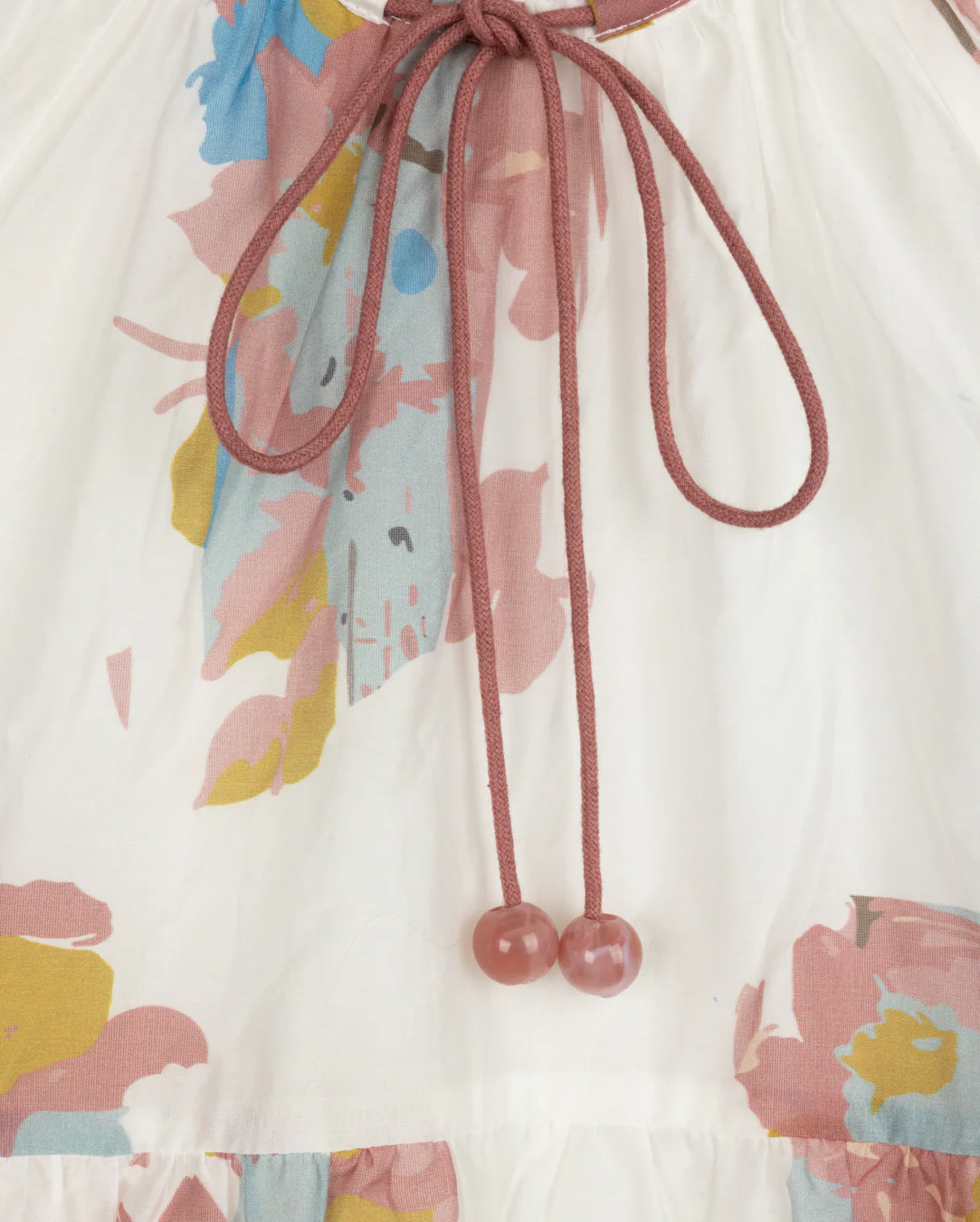 MINIMAL WHITE/MAUVE FLORAL TIERED TASSEL DRESS - Image 2