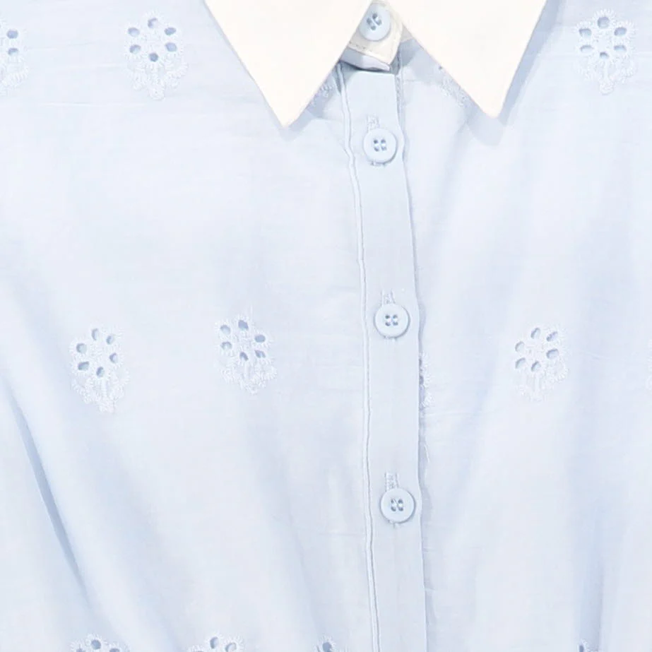 MINIMAL LIGHT BLUE EYELET COLLARED JUMPER - Image 2