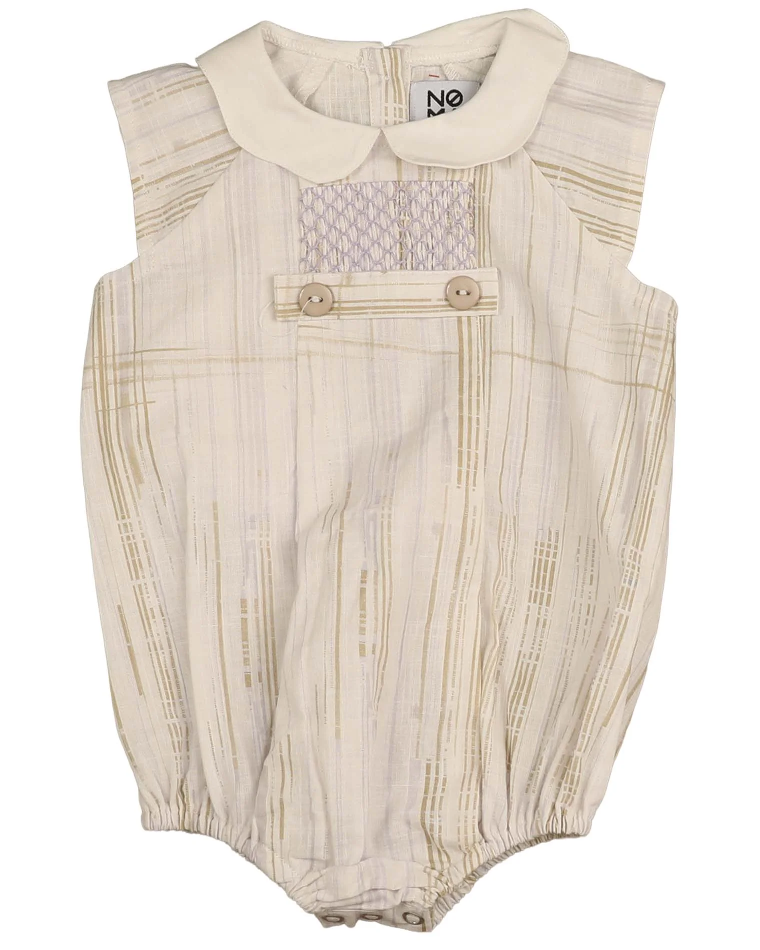 NOMA BEIGE DISTRESSED STRIPE COLLAR ROMPER