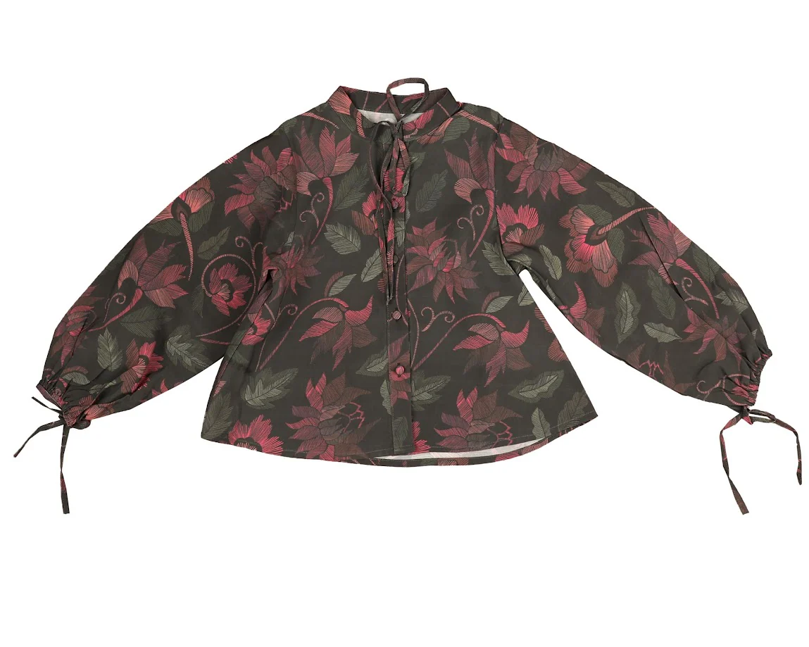 NOMA BURGUNDY FLORAL LINE PRINT BLOUSE [FINAL SALE]