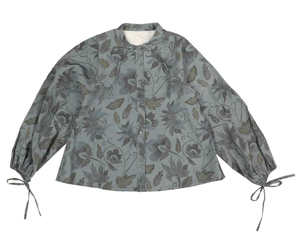 NOMA GREY FLORAL LINE PRINT BLOUSE [FINAL SALE]