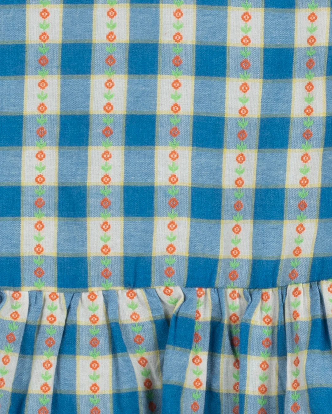 ONE CHILD BLUE CHECKED FLORAL RUFFLE VEST - Image 2