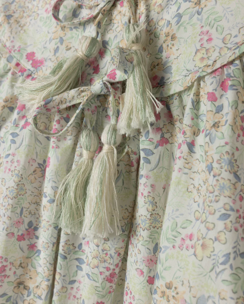 ONE CHILD MINT/PINK FLORAL RUFFLE NECK DRESS - Image 2